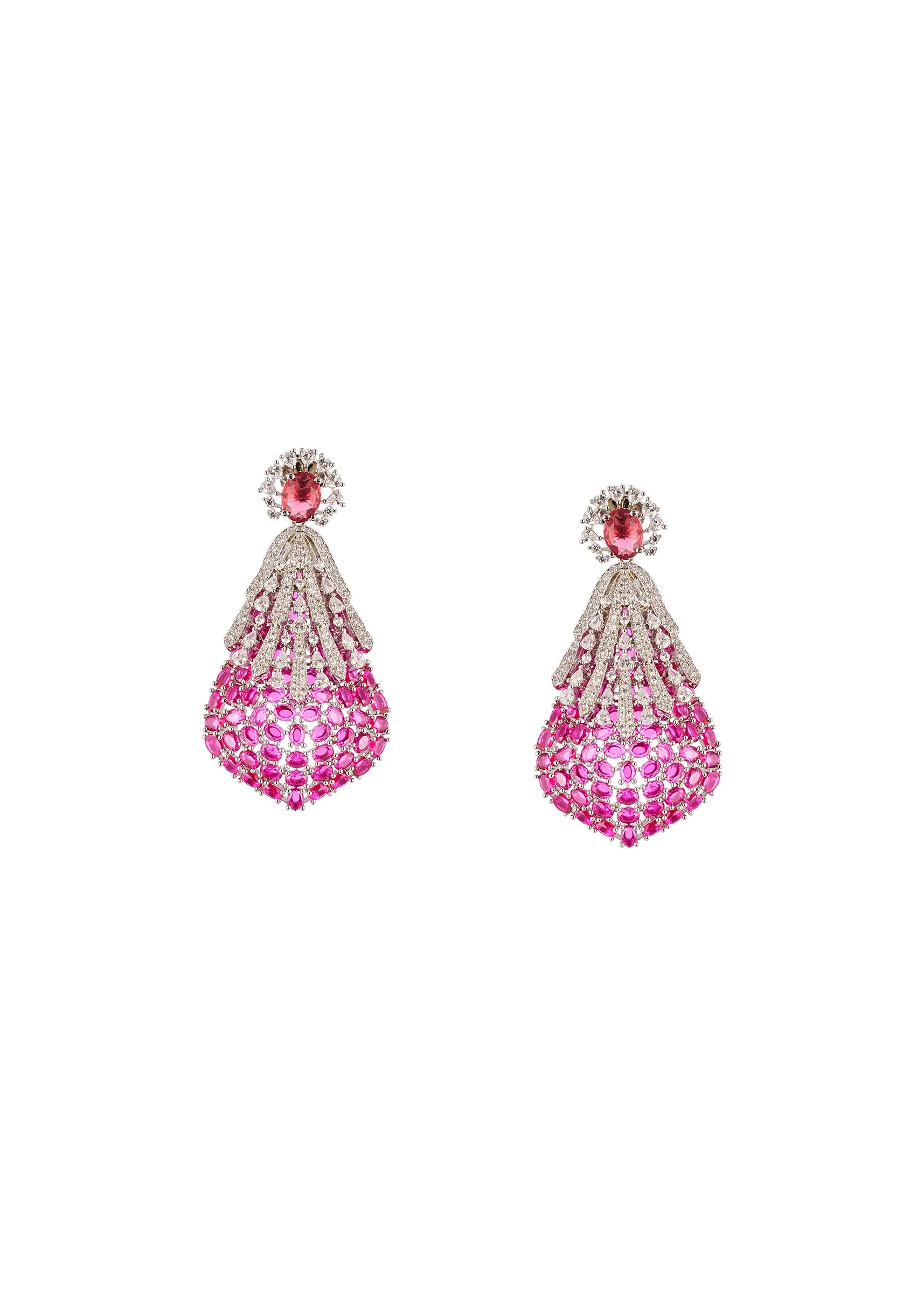 Rani Pink Anti Tarnish Rhodium Plated Brass Long Necklace Set with CZ Diamond and Gem Stones - Image 3