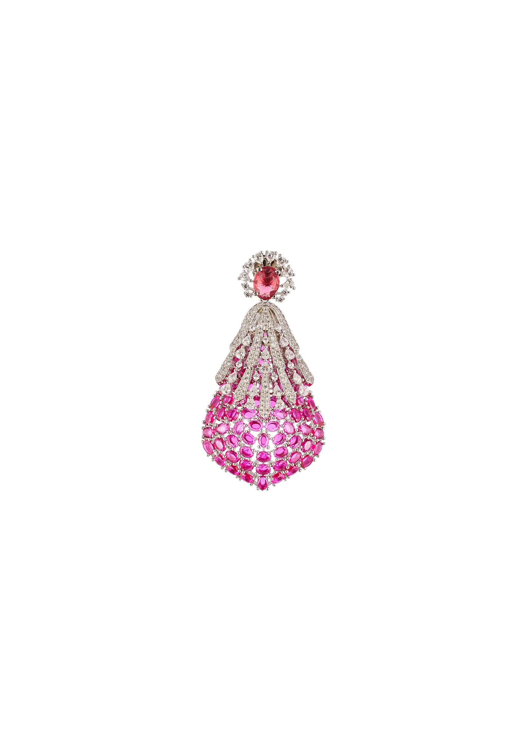 Rani Pink Anti Tarnish Rhodium Plated Brass Long Necklace Set with CZ Diamond and Gem Stones - Image 4