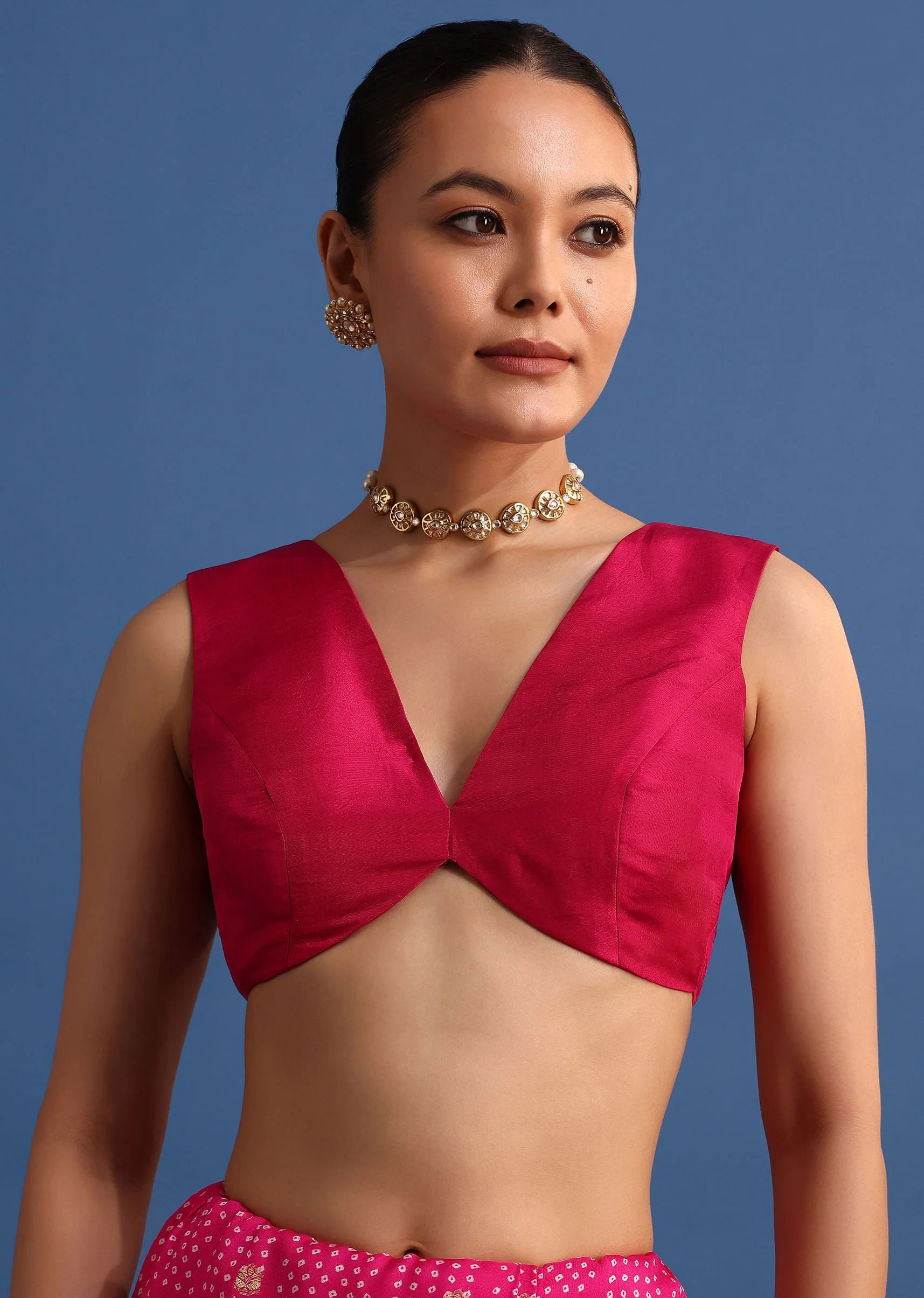 Rani Pink Banarasi Bandhani Satin Saree With Brocade Motifs On Border - Image 7
