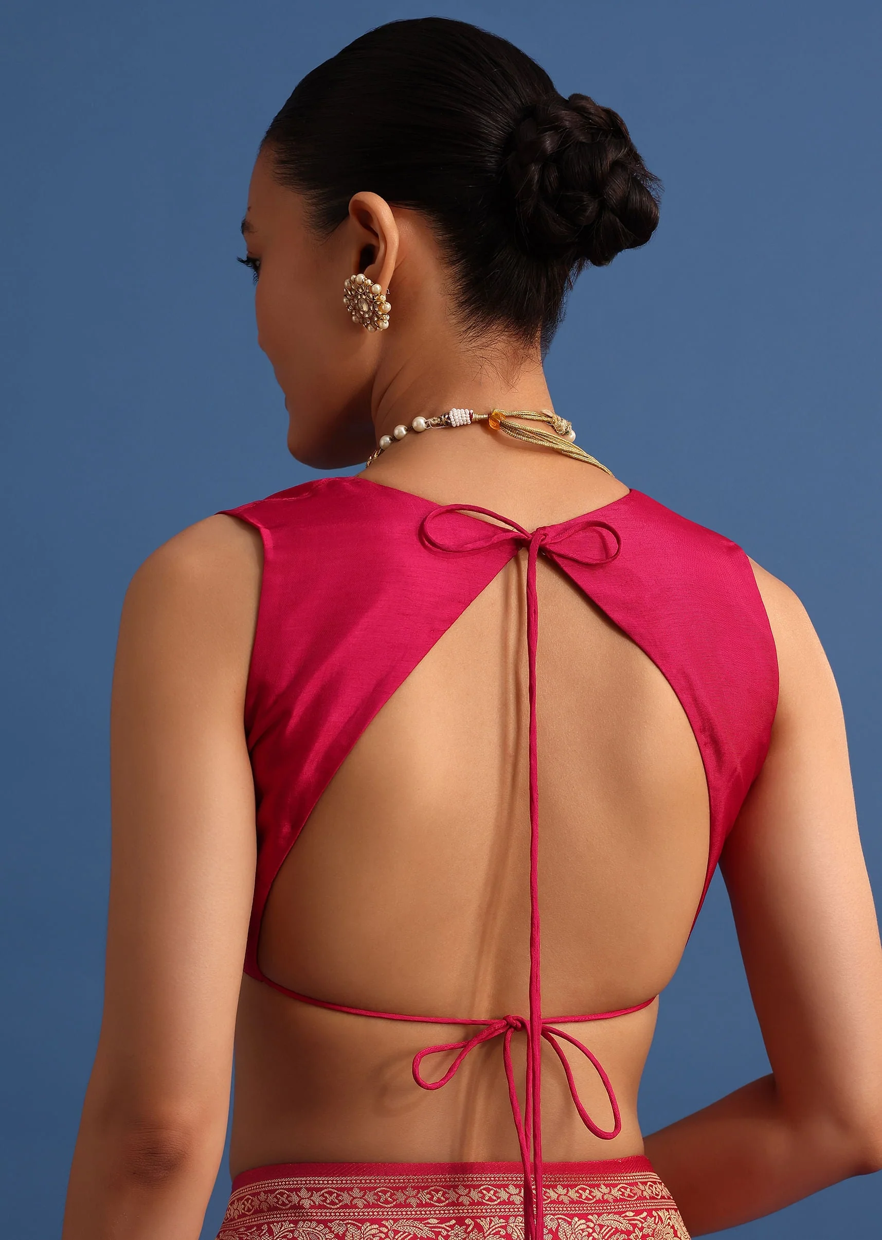 Rani Pink Banarasi Bandhani Satin Saree With Brocade Motifs On Border - Image 8