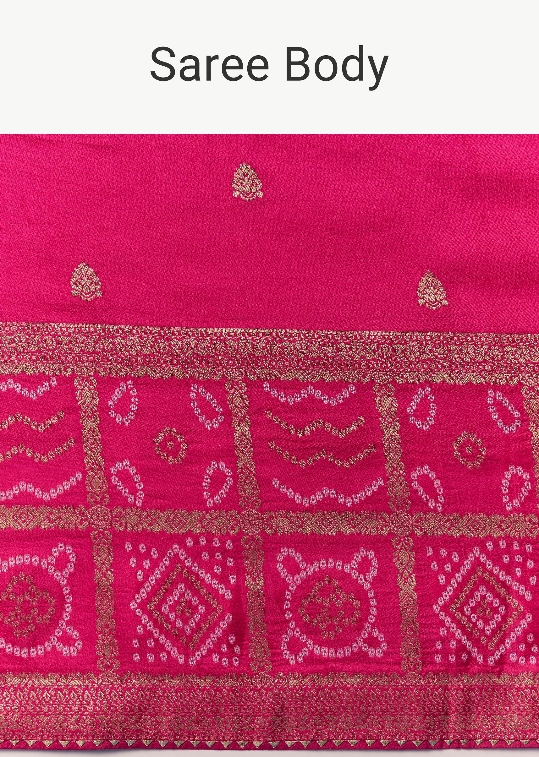 Rani Pink Bandhani Motif Woven Saree with Gotta Finish - Image 9
