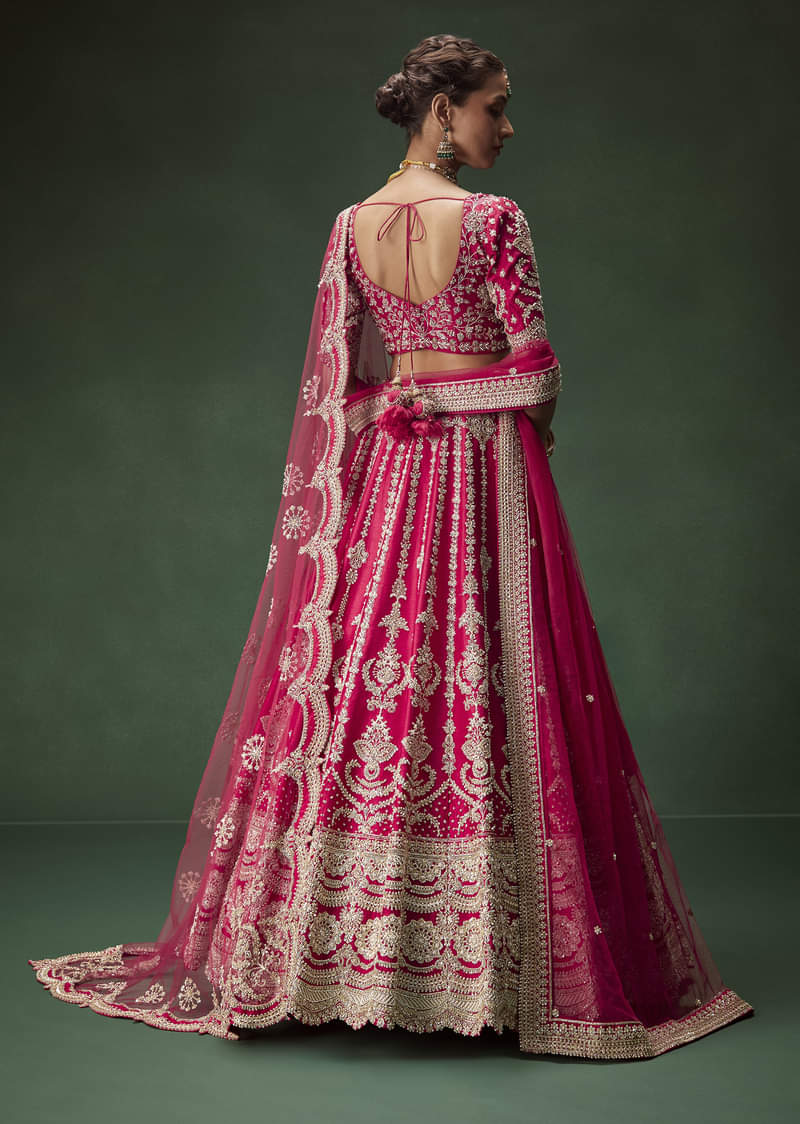 Rani Pink Bridal Lehenga With Embroidered Blouse And Heavily Worked Dupattas - Image 2