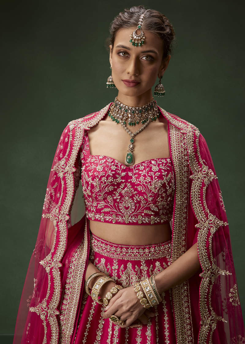 Rani Pink Bridal Lehenga With Embroidered Blouse And Heavily Worked Dupattas - Image 3