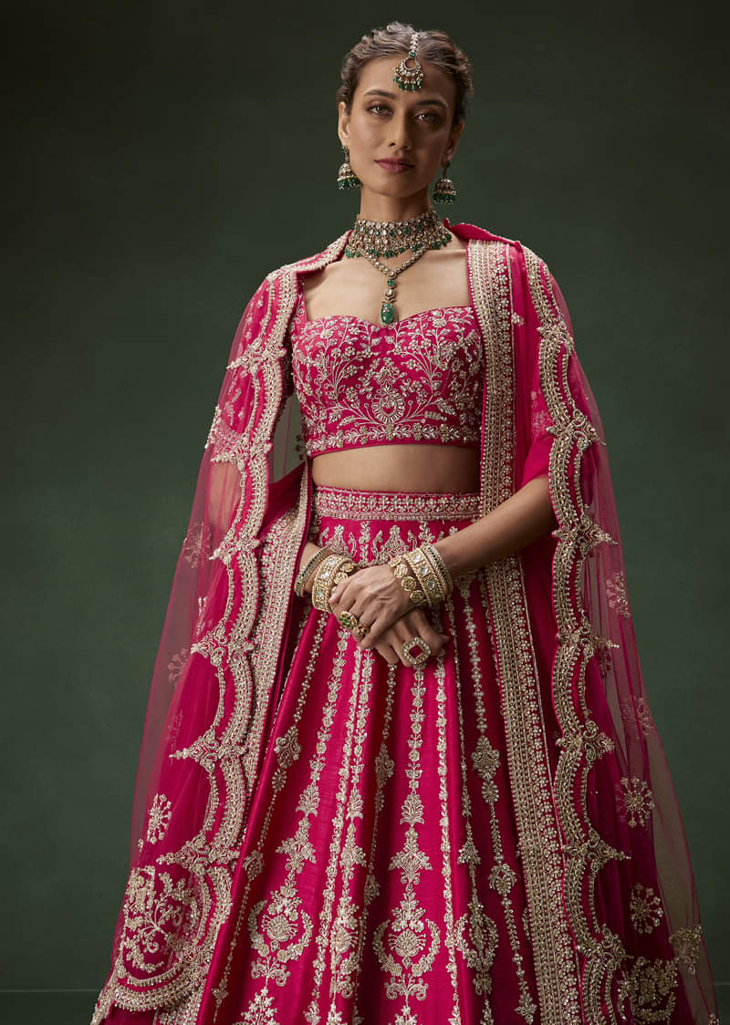 Rani Pink Bridal Lehenga With Embroidered Blouse And Heavily Worked Dupattas - Image 5