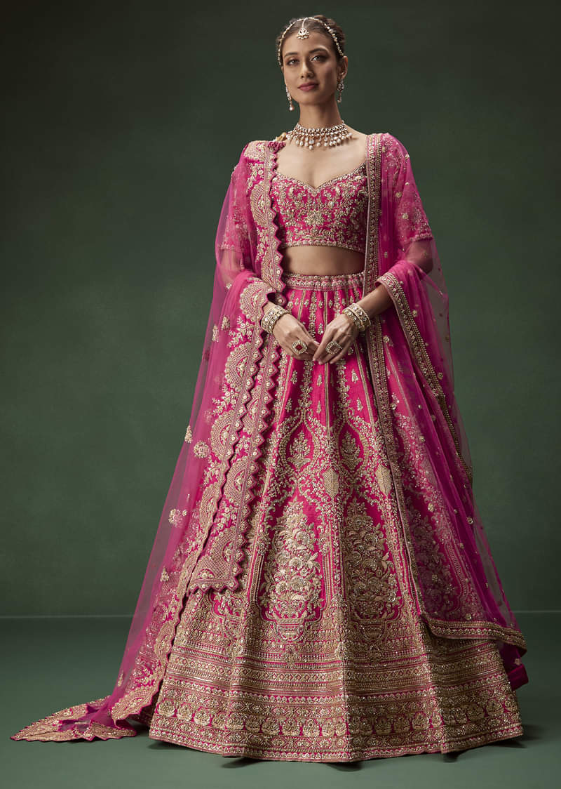 Rani Pink Bridal Lehenga With Gold Zari And Rich Embroidery - Image 4