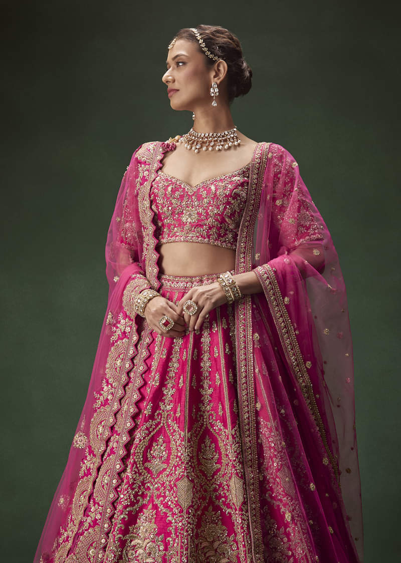 Rani Pink Bridal Lehenga With Gold Zari And Rich Embroidery - Image 5