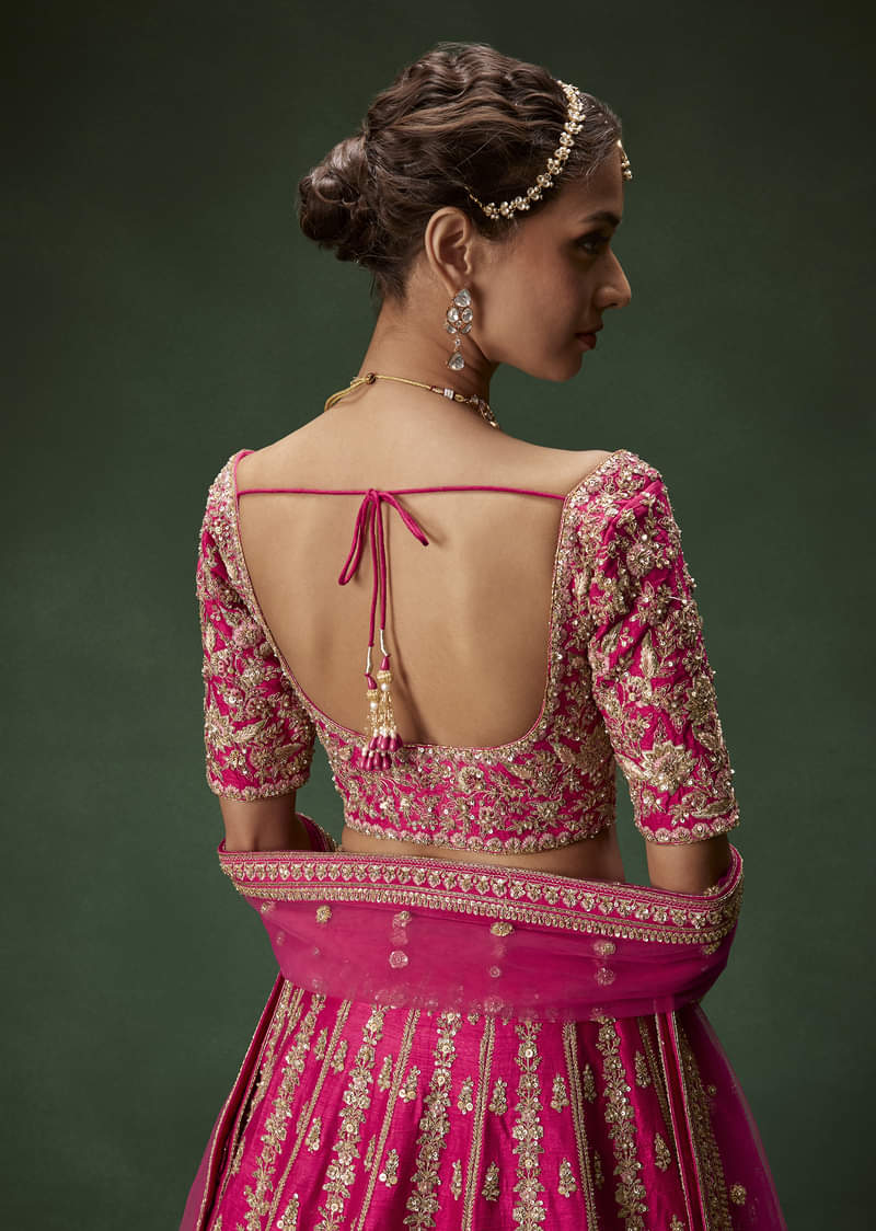 Rani Pink Bridal Lehenga With Gold Zari And Rich Embroidery - Image 6