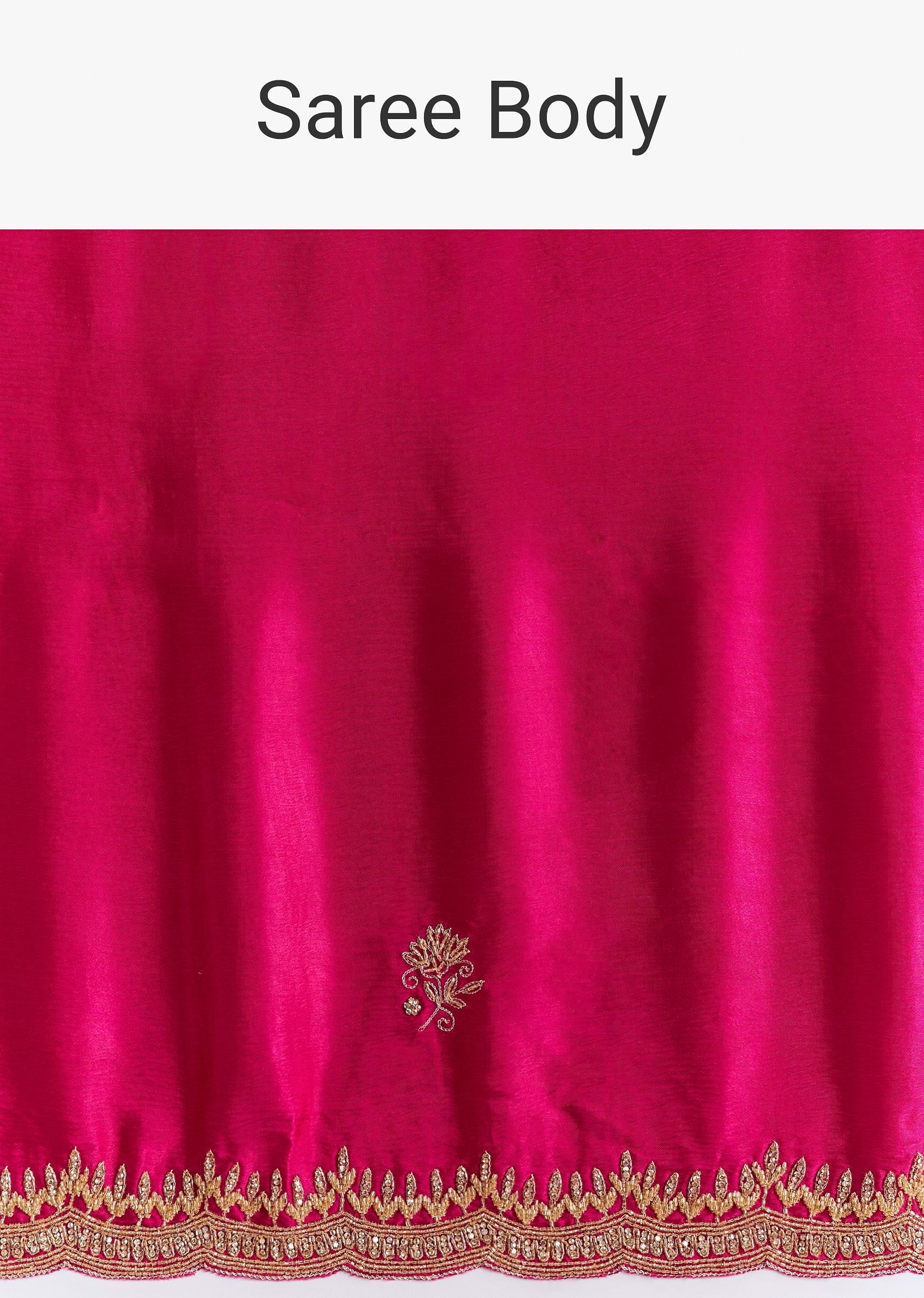 Rani Pink Chinon Saree With Cutdana Butta And Scallop Border - Image 9