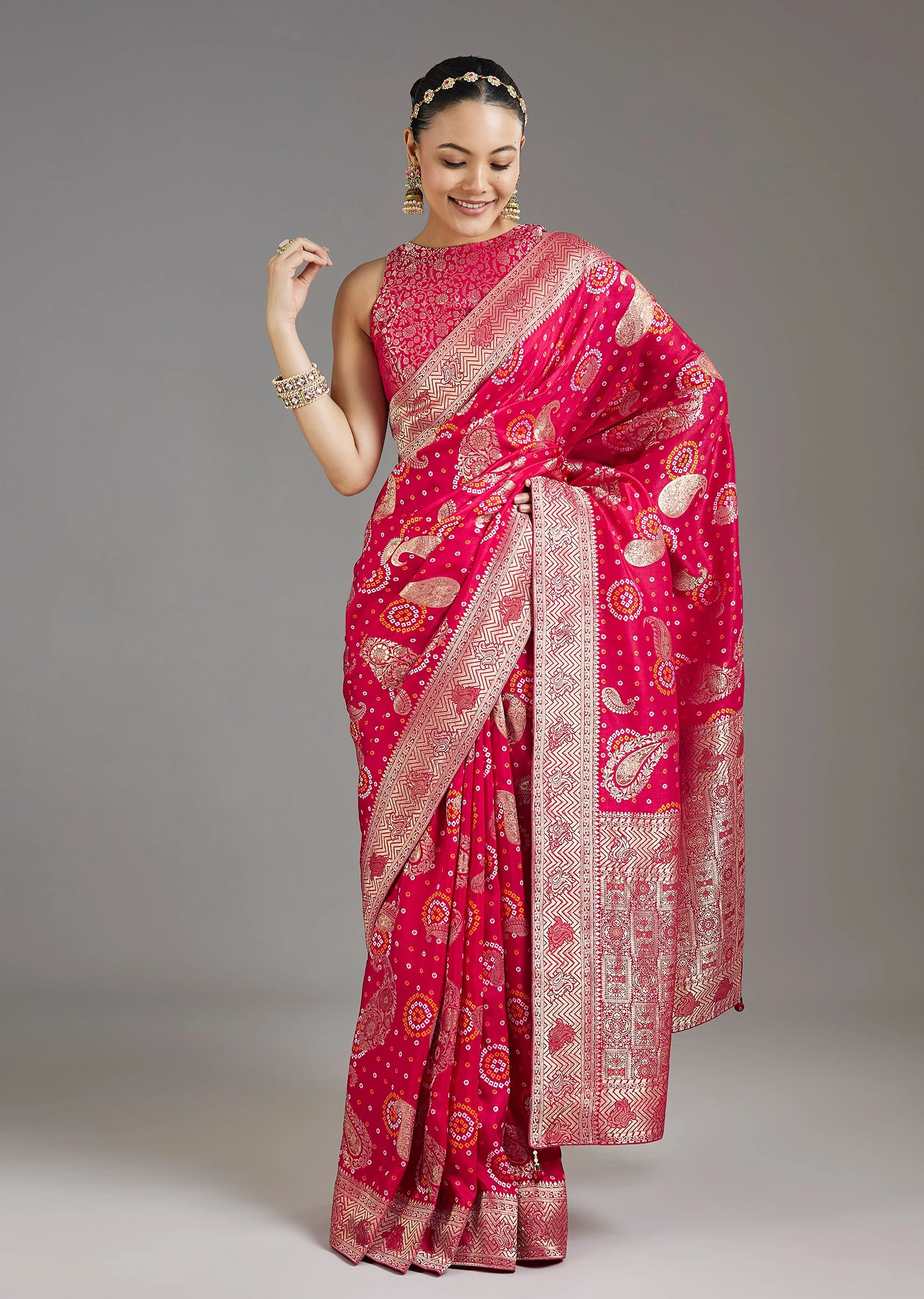 Rani Pink Dola Silk Saree - Image 2