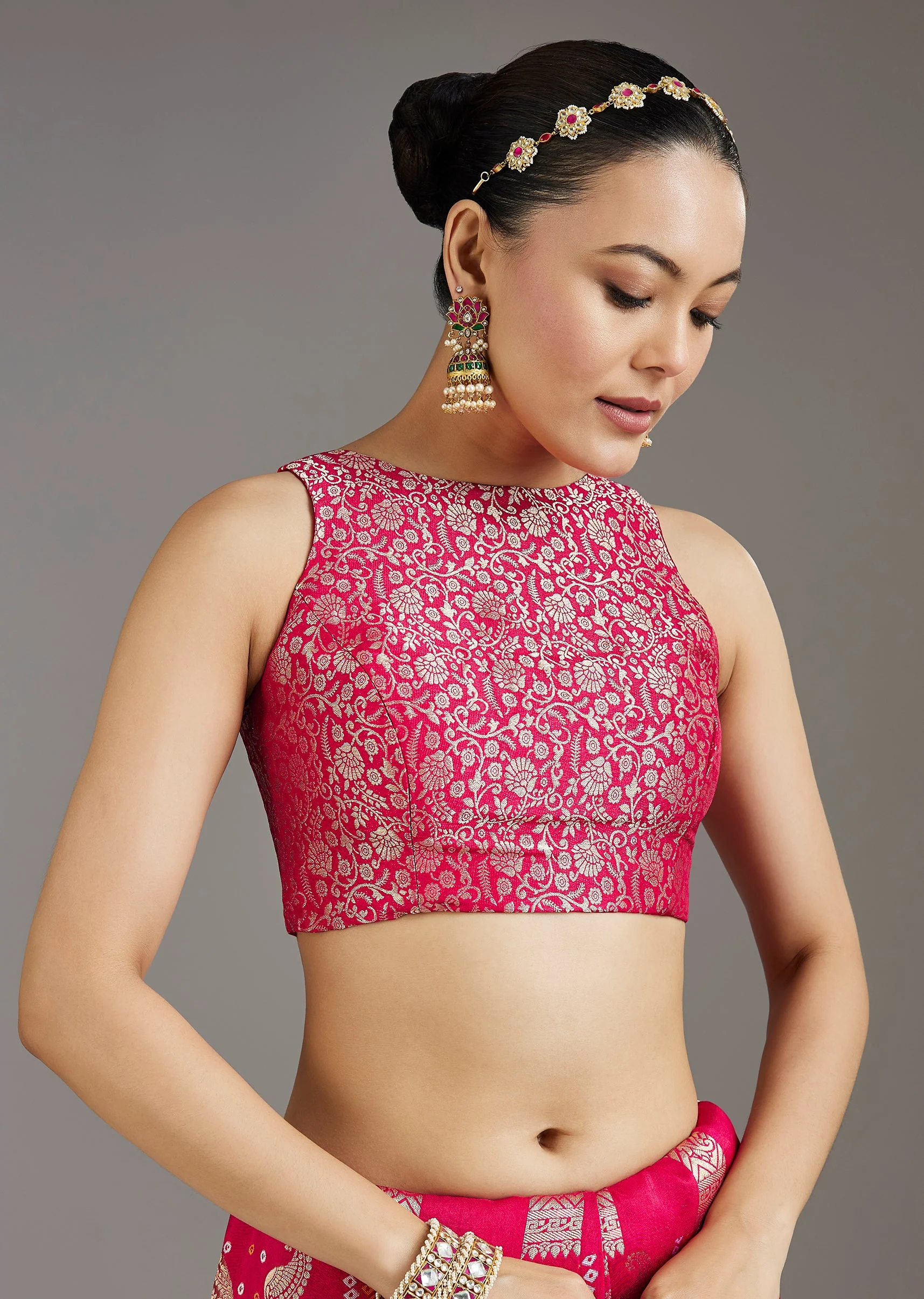 Rani Pink Dola Silk Saree - Image 7