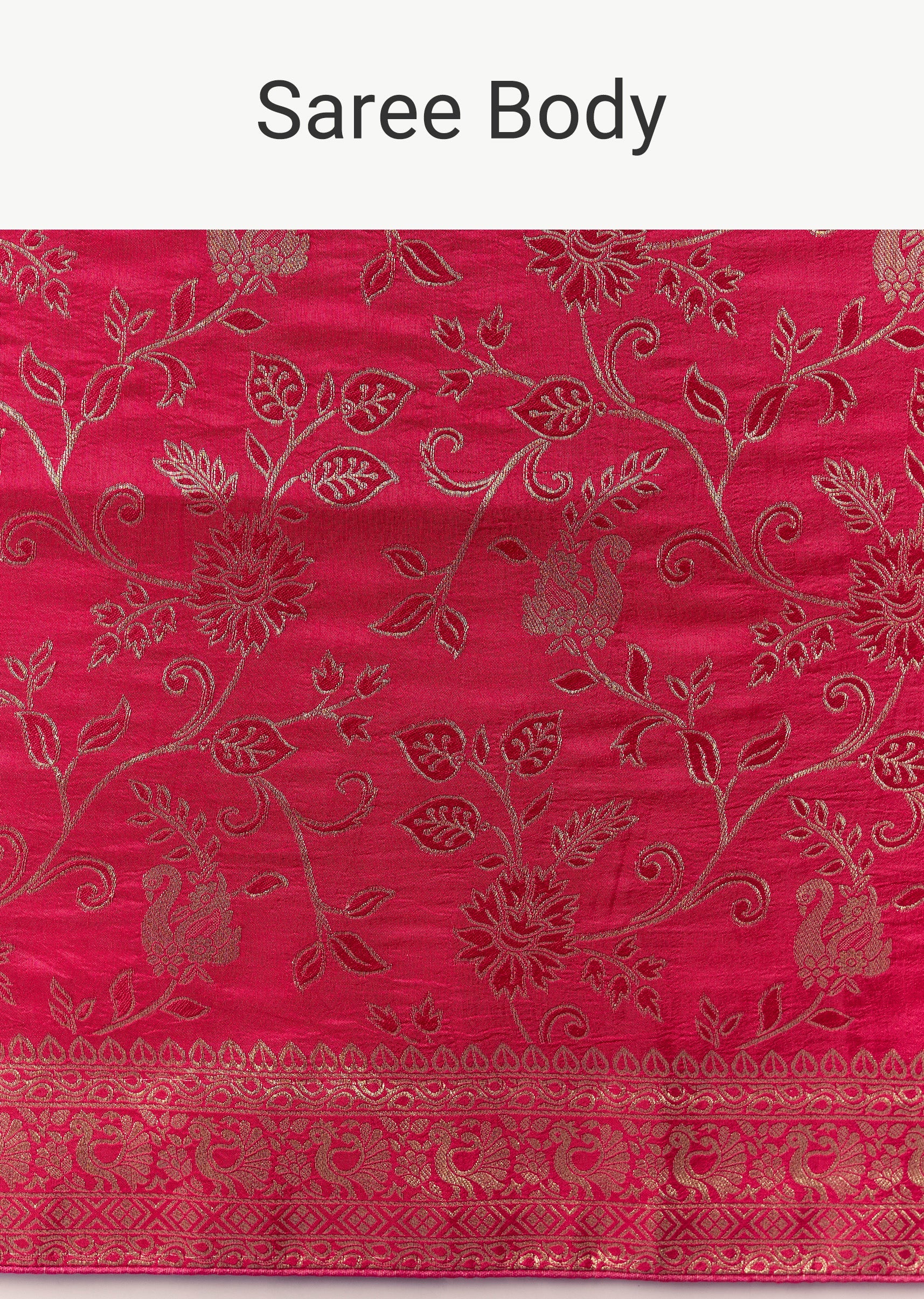 Rani Pink Dola Silk Saree with Floral Jaal Weave - Image 9