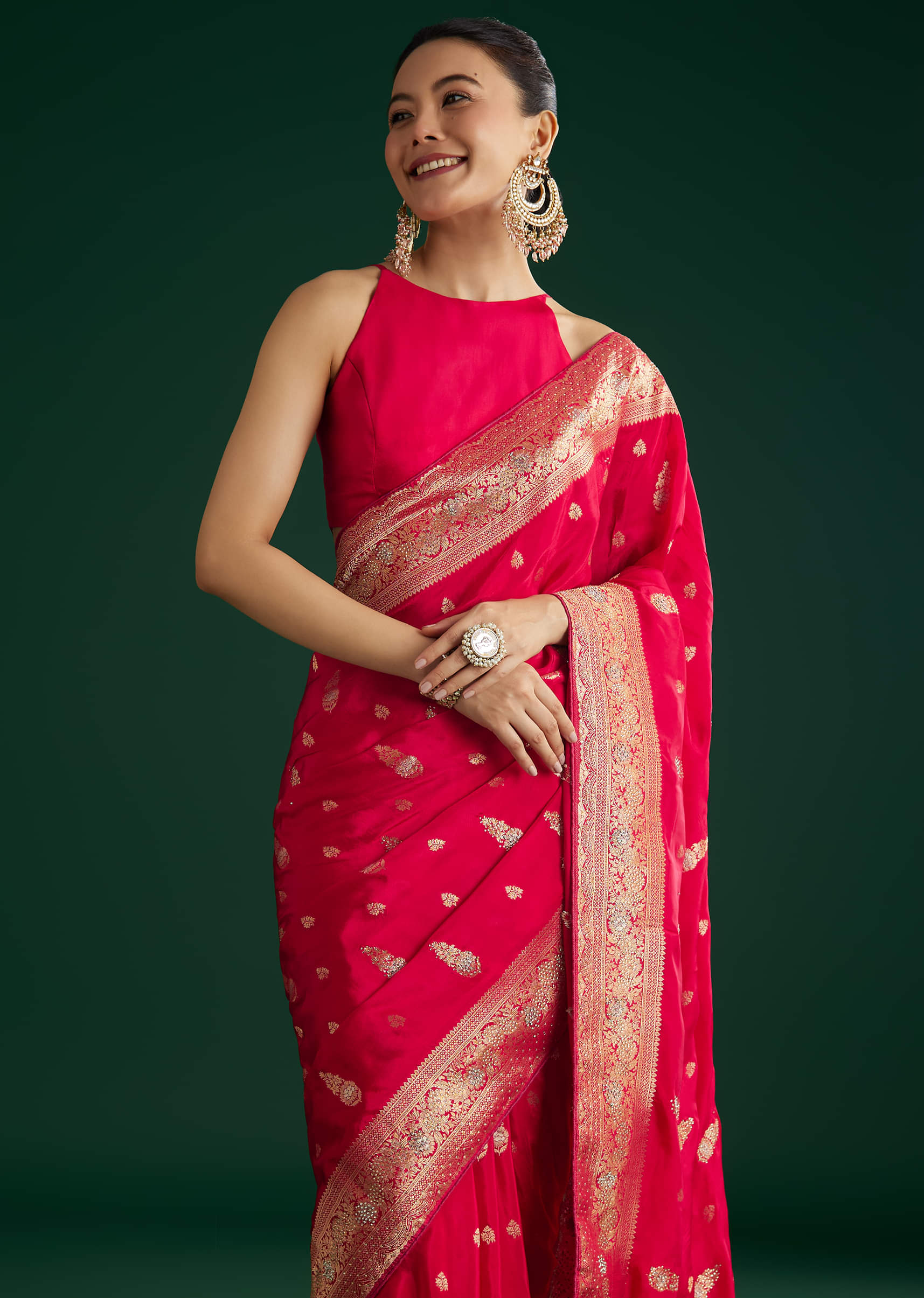 Rani Pink Dola Silk Saree With Zari And Stone Embellishments - Image 2