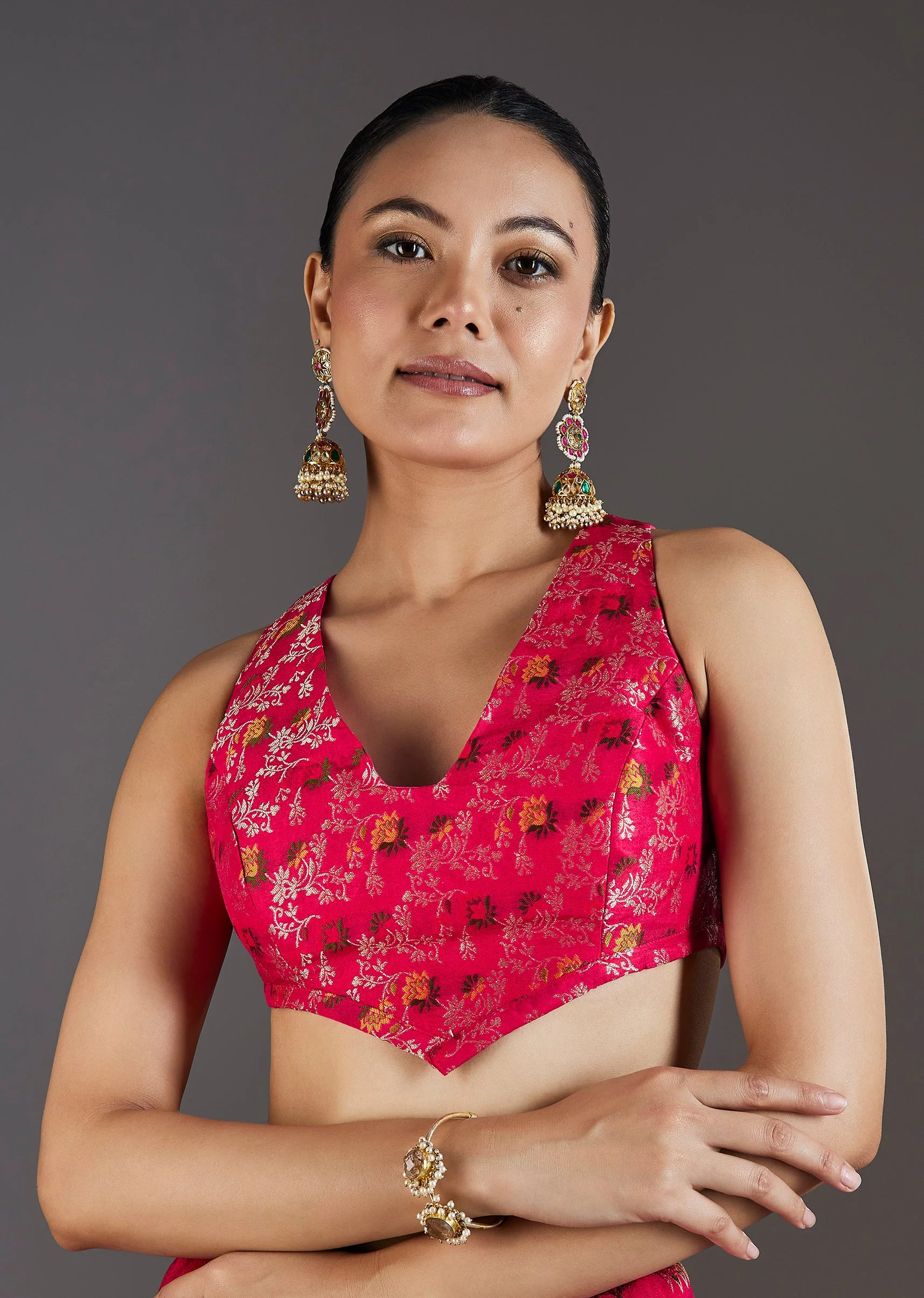 Rani Pink Dola Silk Saree With Zari Border - Image 7