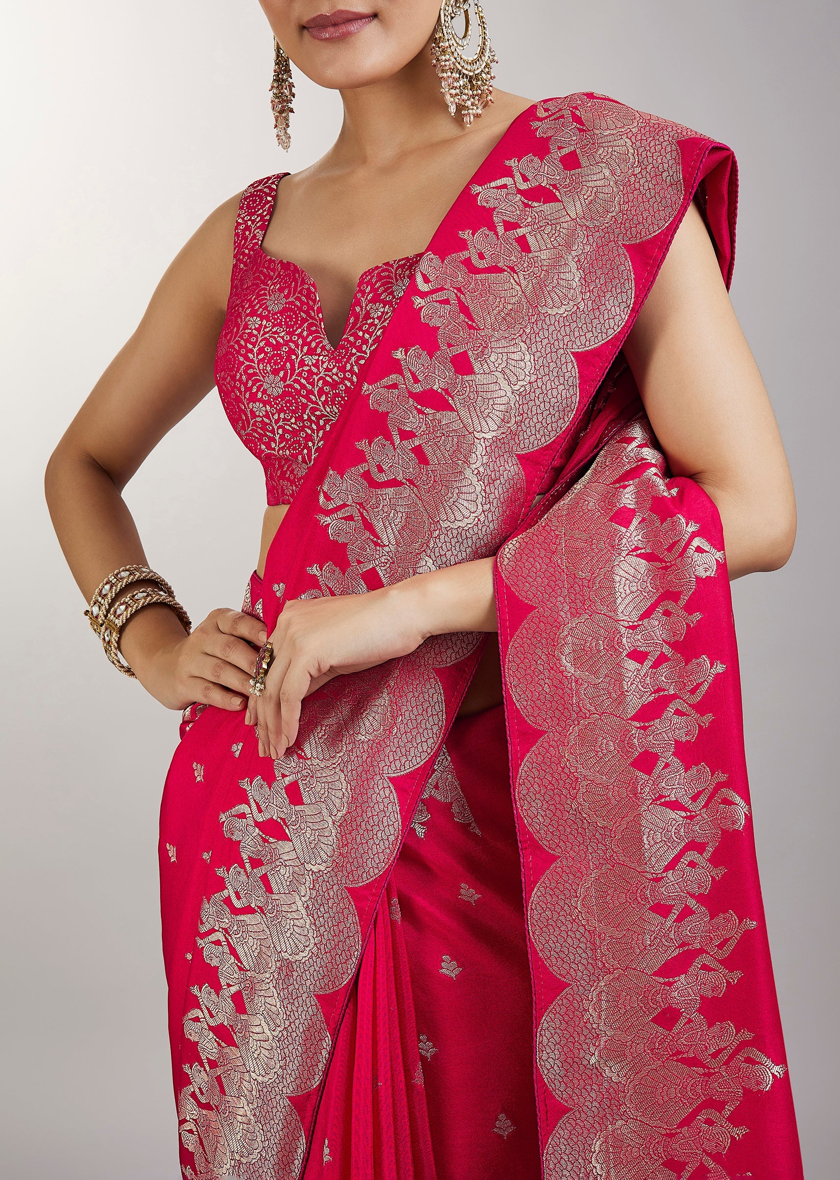 Rani Pink Dola Silk Saree With Zari Woven Butti - Image 2