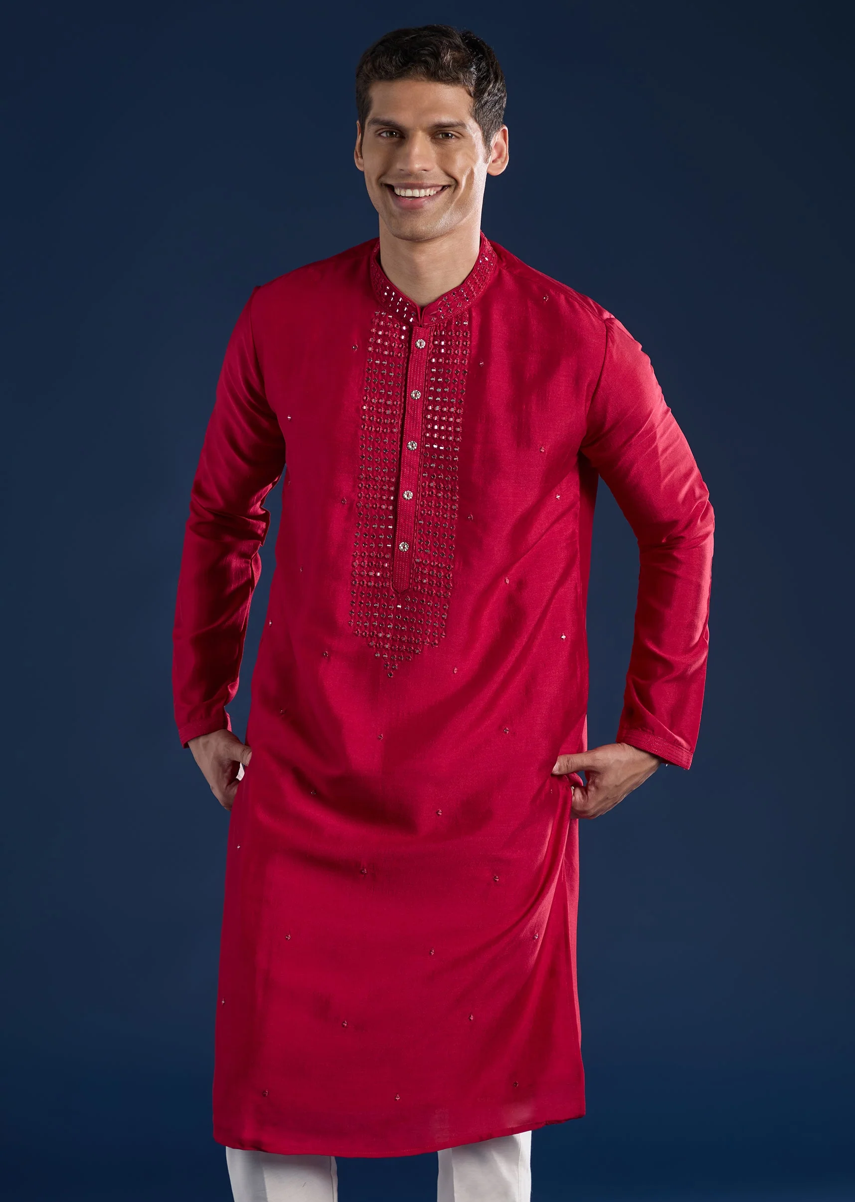 Rani Pink Embellished Kurta Set - Image 3