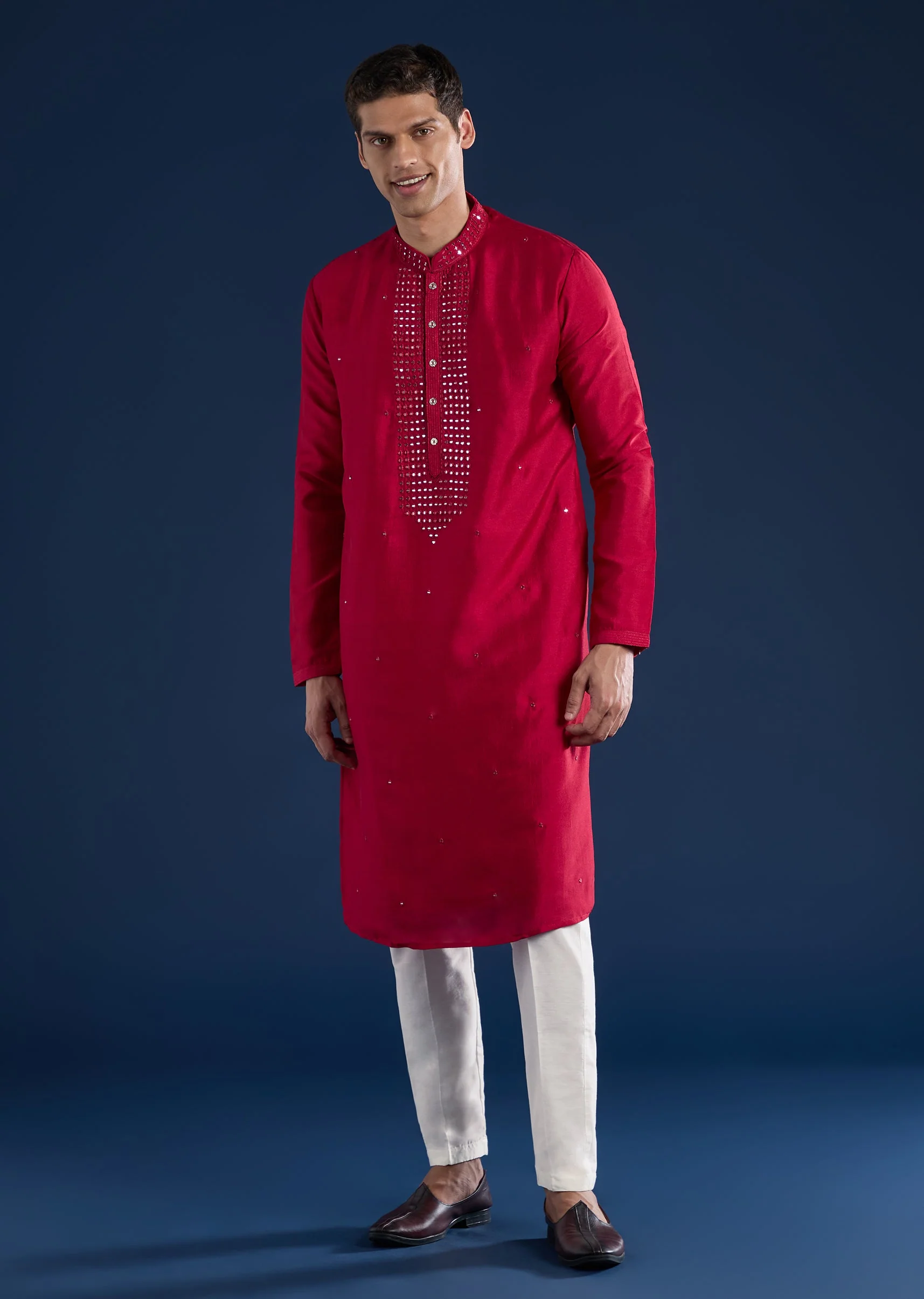 Rani Pink Embellished Kurta Set - Image 4