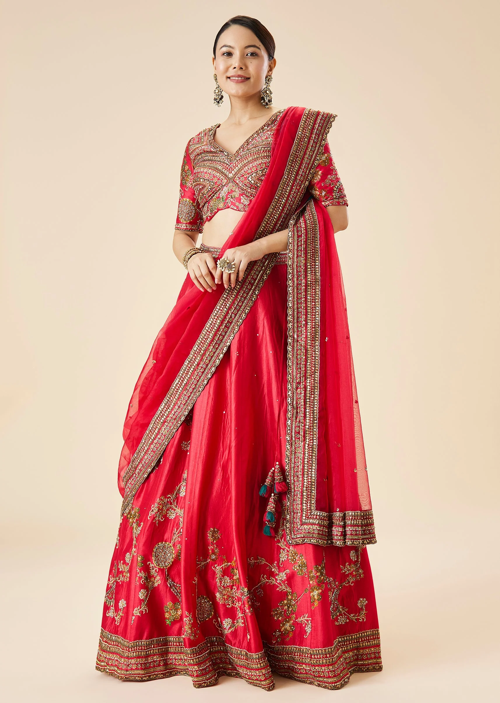 Rani Pink Embroidered Bridal Lehenga Set - Image 4