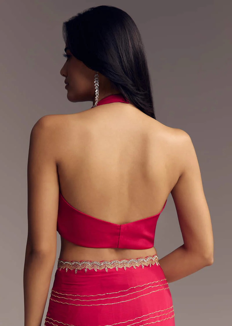 Rani Pink Embroidered Chinon Saree With Cut Dana - Image 7