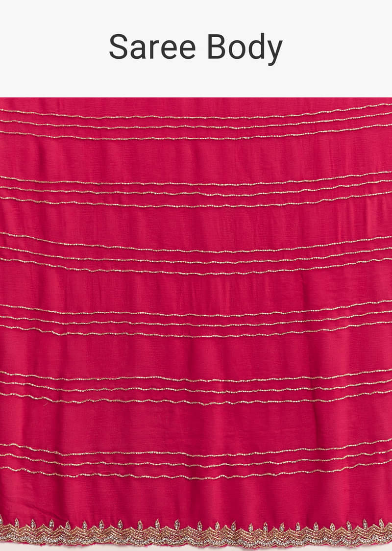 Rani Pink Embroidered Chinon Saree With Cut Dana - Image 8