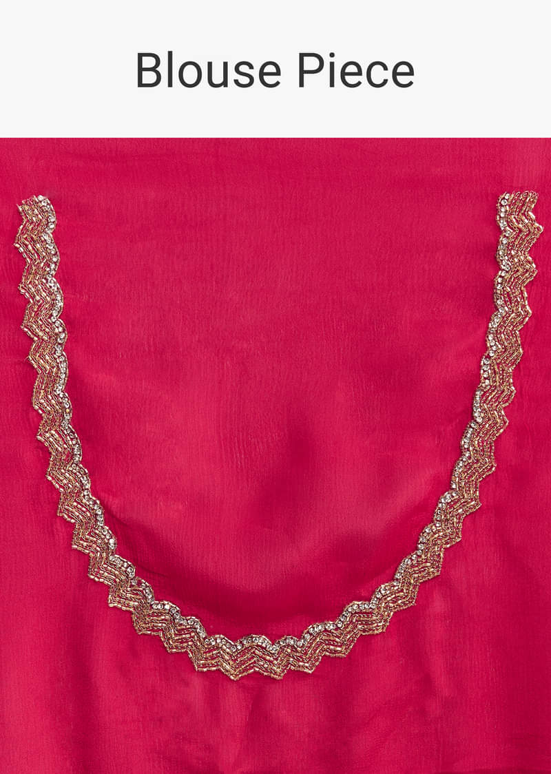 Rani Pink Embroidered Chinon Saree With Cut Dana - Image 9