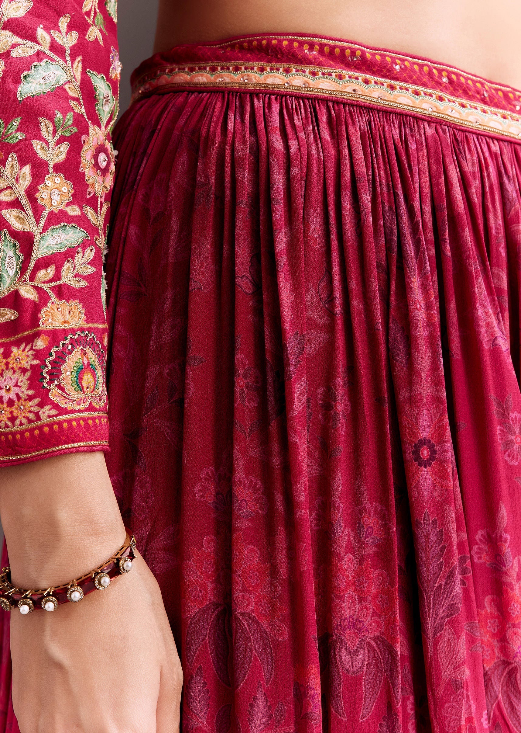Rani Pink Embroidered Printed Palazzo Set - Image 6