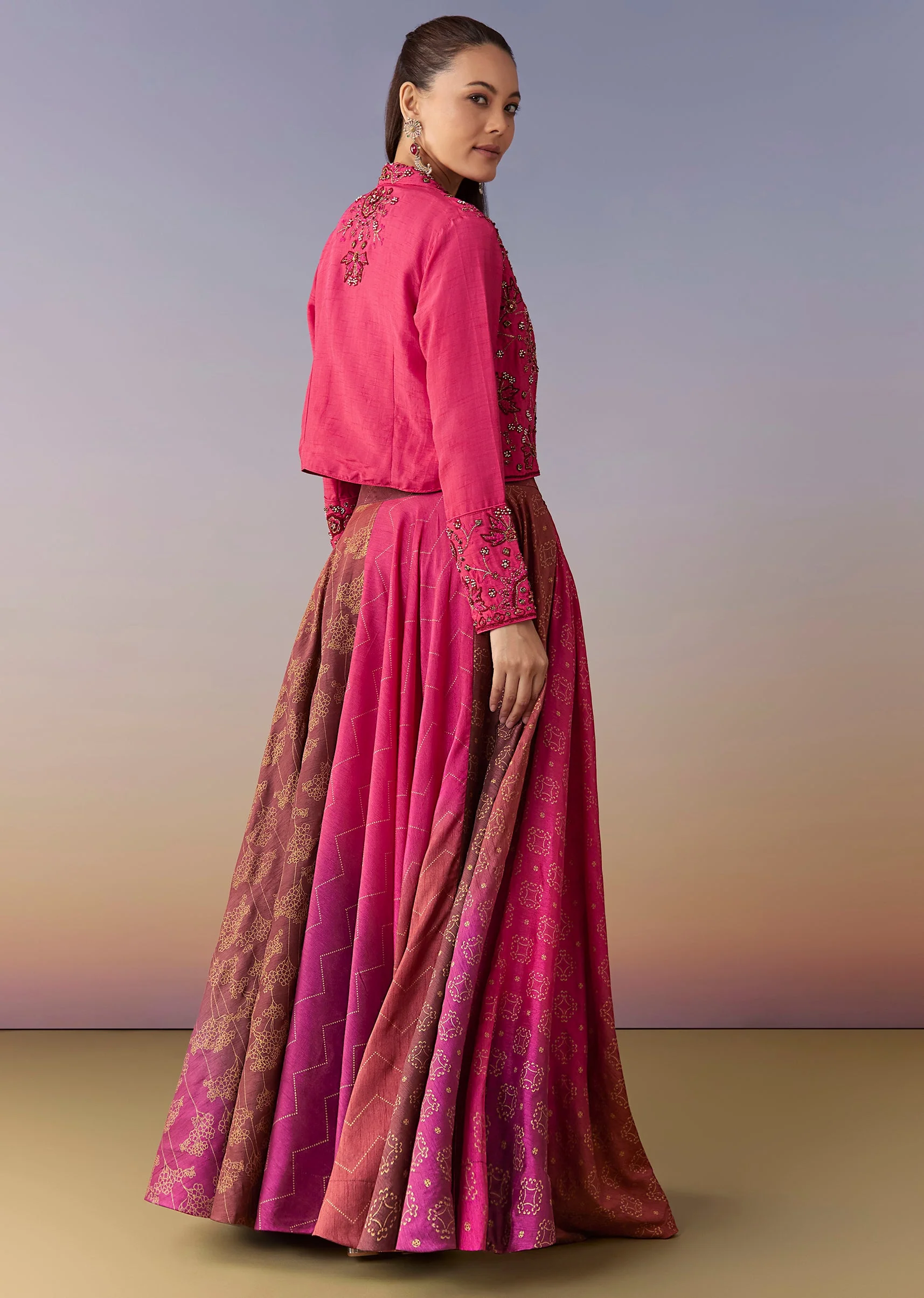 Rani Pink Floral Jacket Skirt Set - Image 5