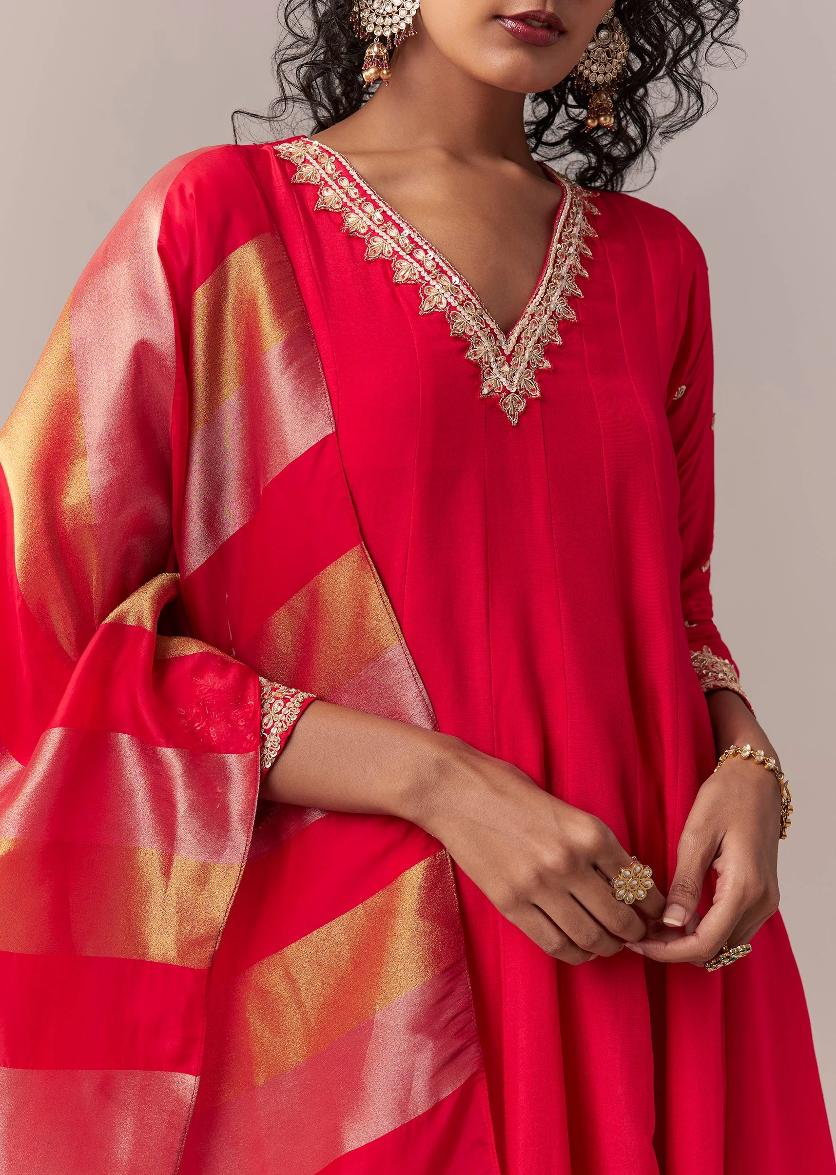 Rani Pink Gotta & Zardosi Anarkali Set With Dupatta - Image 2