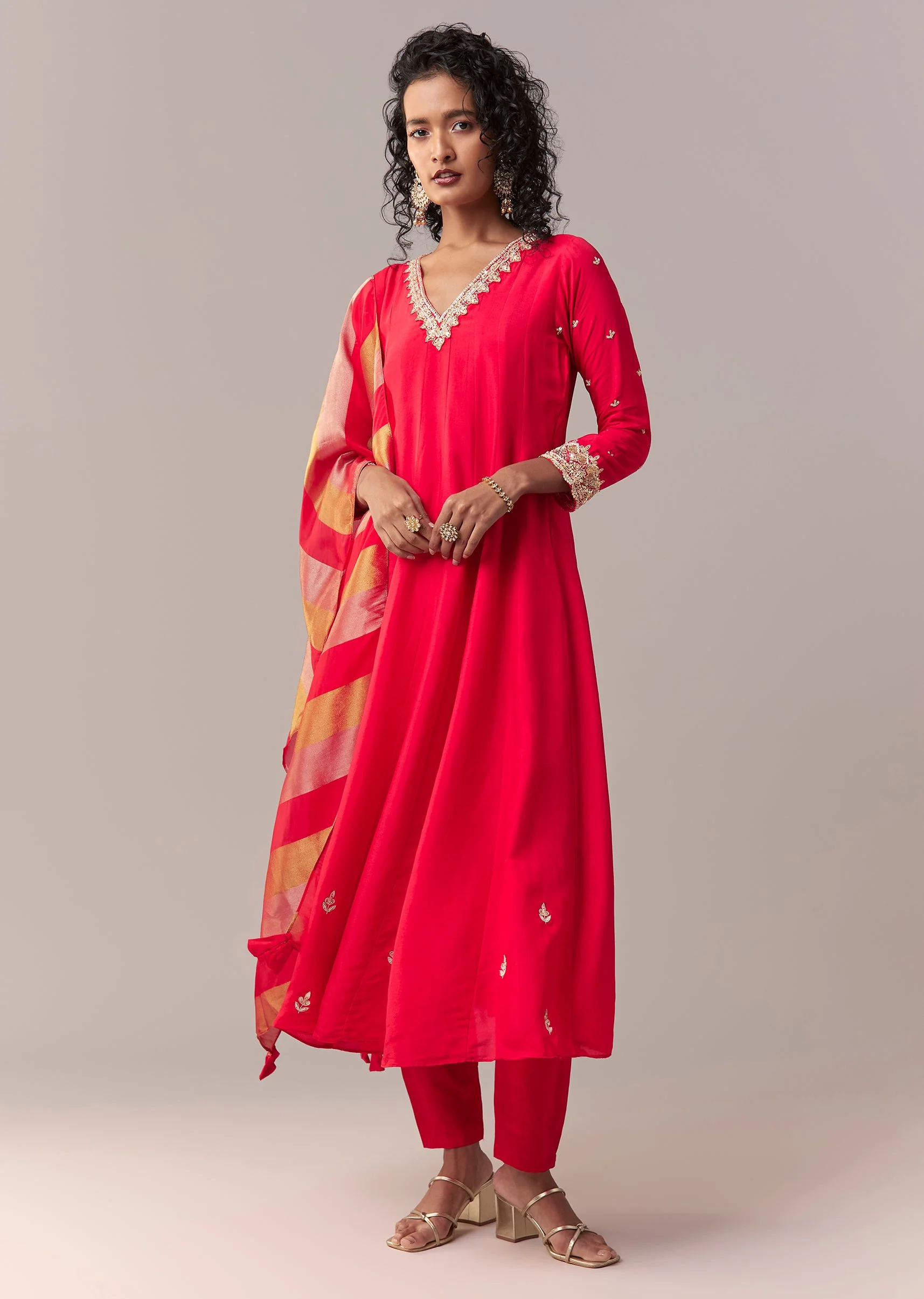 Rani Pink Gotta & Zardosi Anarkali Set With Dupatta - Image 3