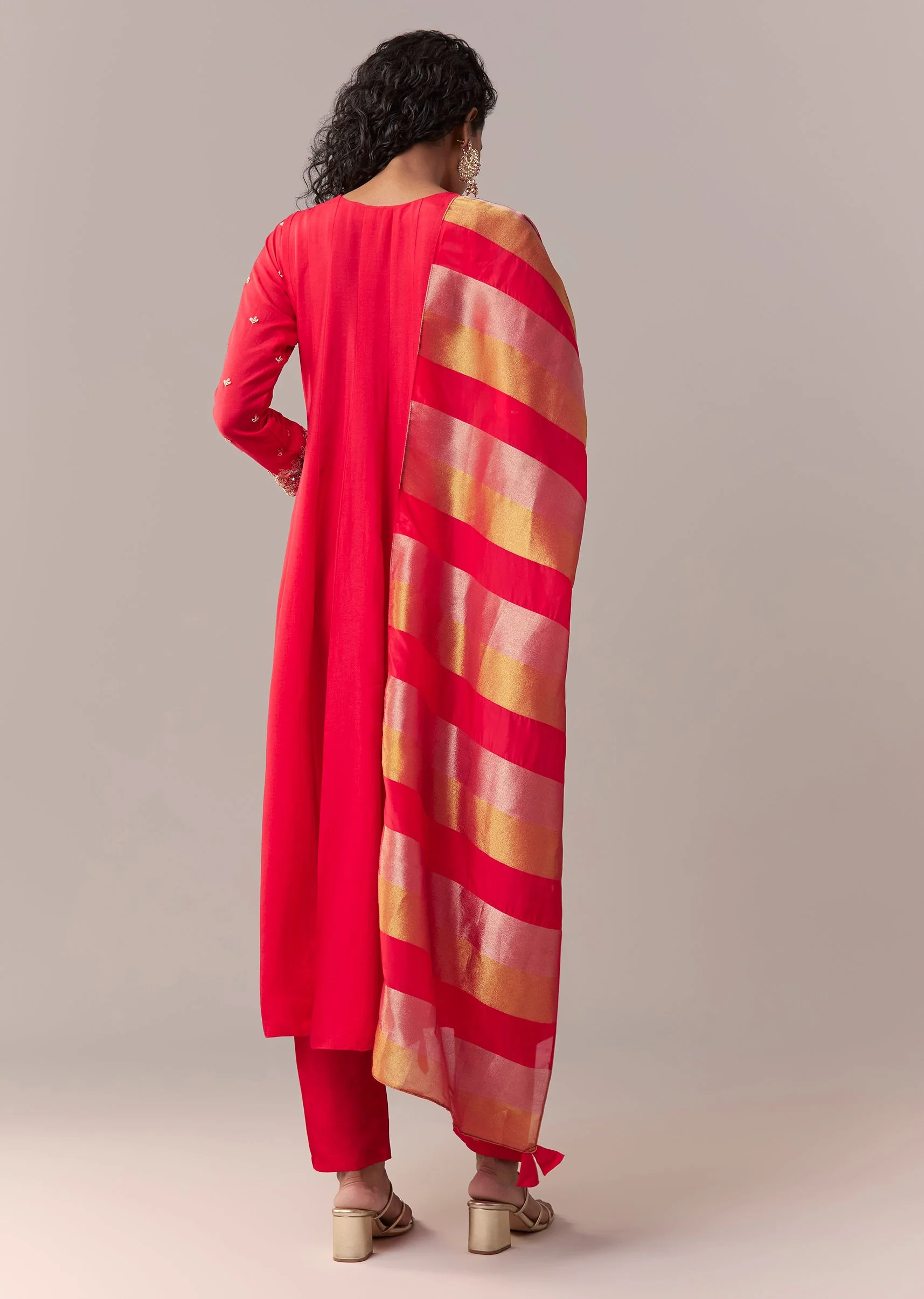 Rani Pink Gotta & Zardosi Anarkali Set With Dupatta - Image 5
