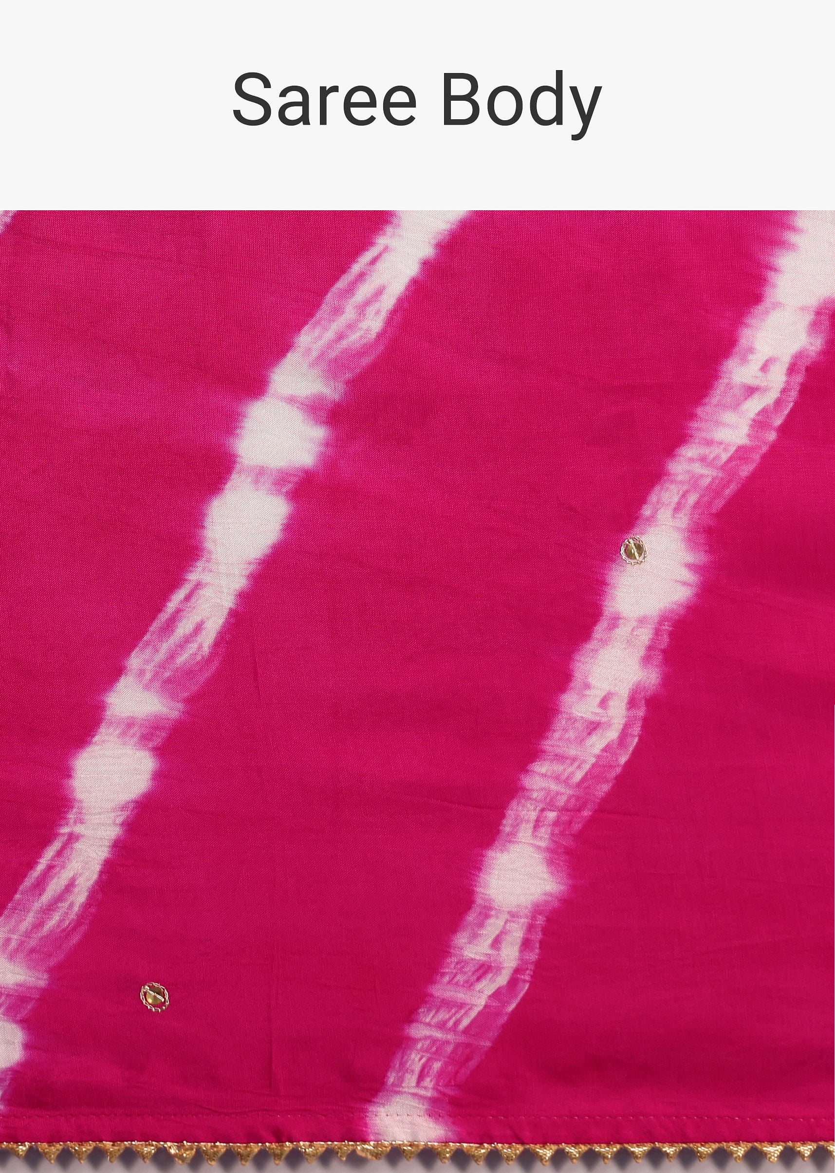 Rani Pink Hand Dyed Lehriya Silk Saree With Gota Patti Work - Image 9