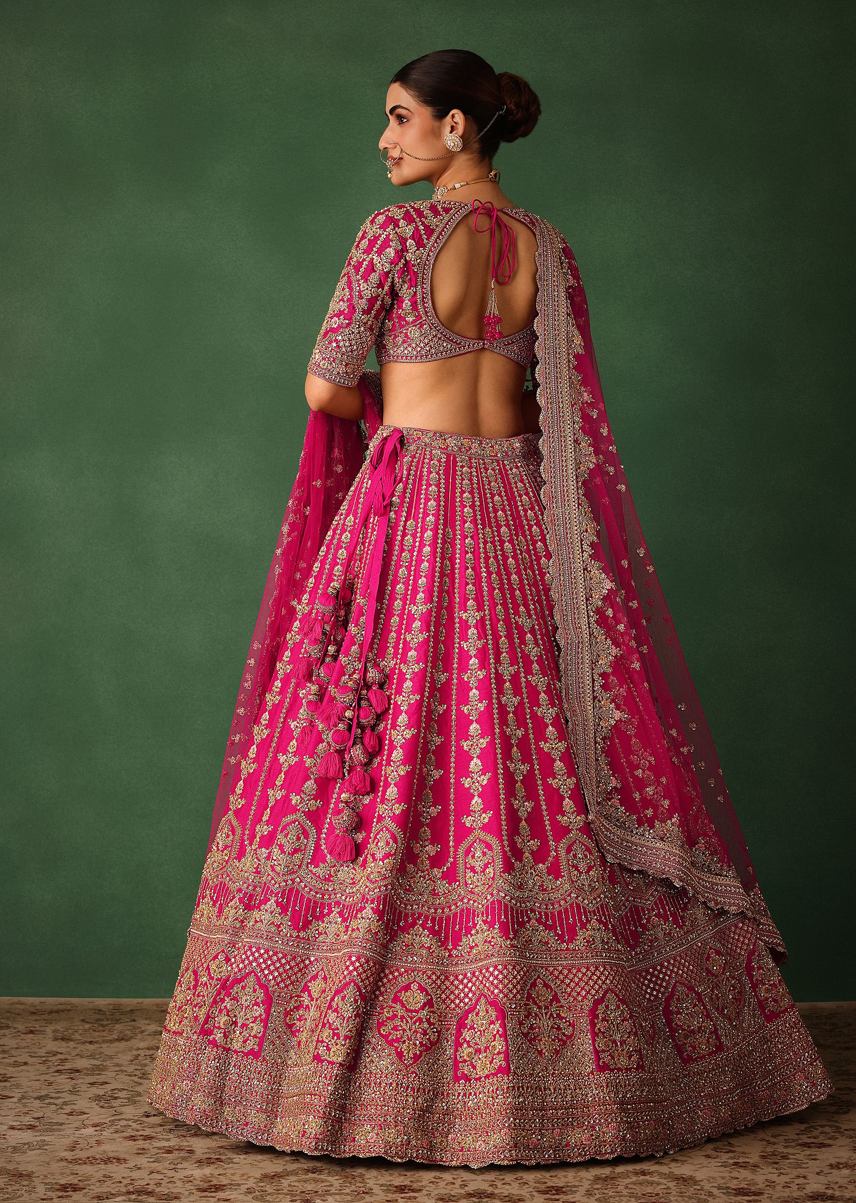 Rani Pink Hand Embroidered Lehenga With Blouse And Dupatta - Image 6
