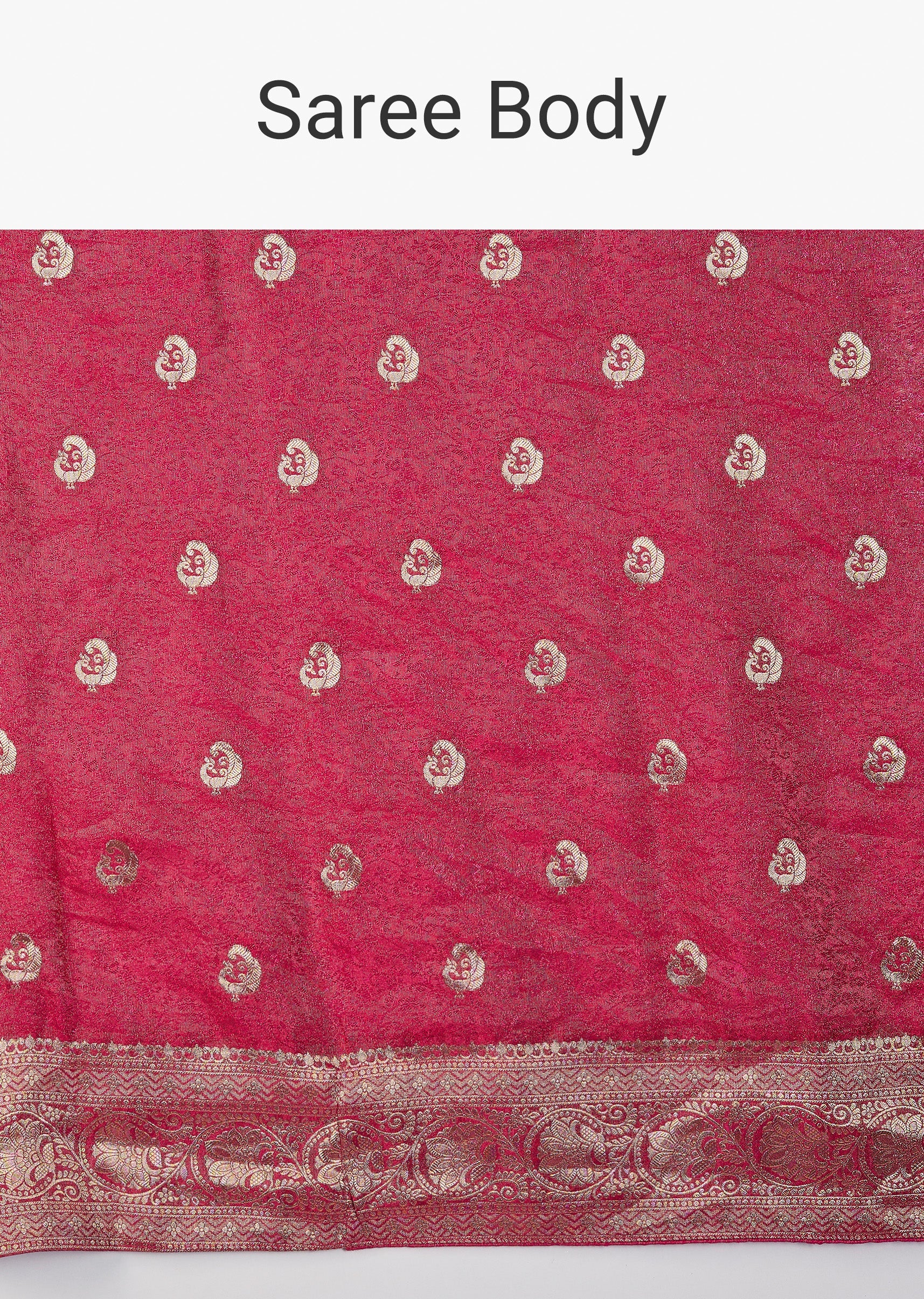 Rani Pink Jacquard Dola Silk Saree With Animal Butti - Image 9