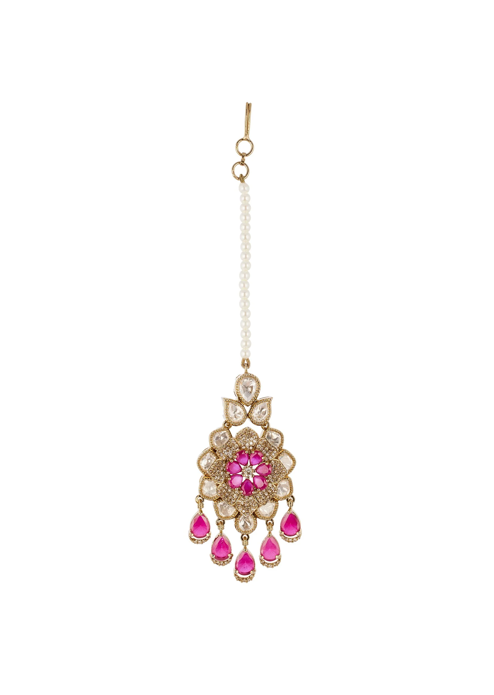 Rani Pink Jewellery Set In Polki And Semi Precious Stones - Image 2
