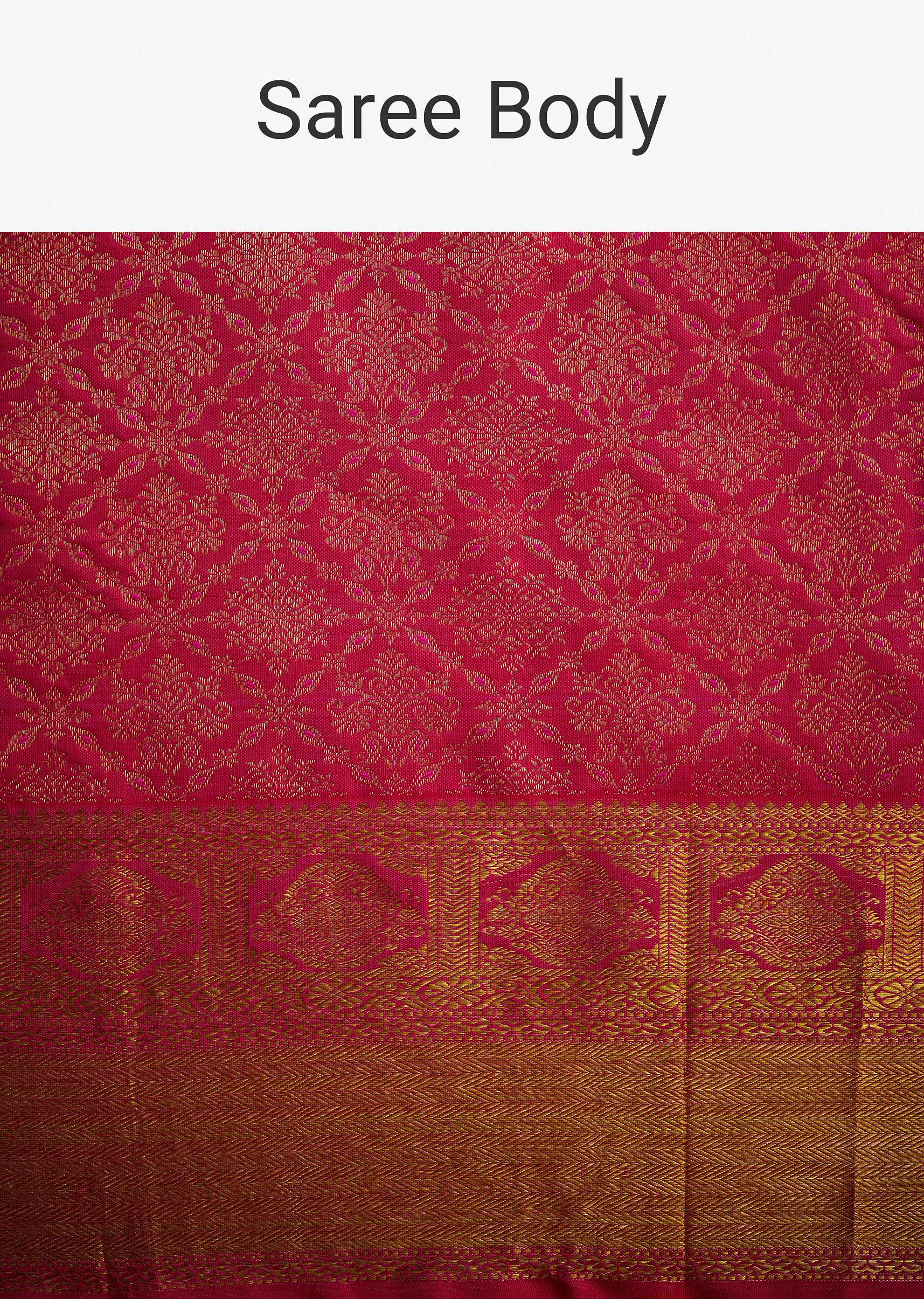 Rani Pink Kanjivaram Silk Saree With Golden Zari Border - Image 9