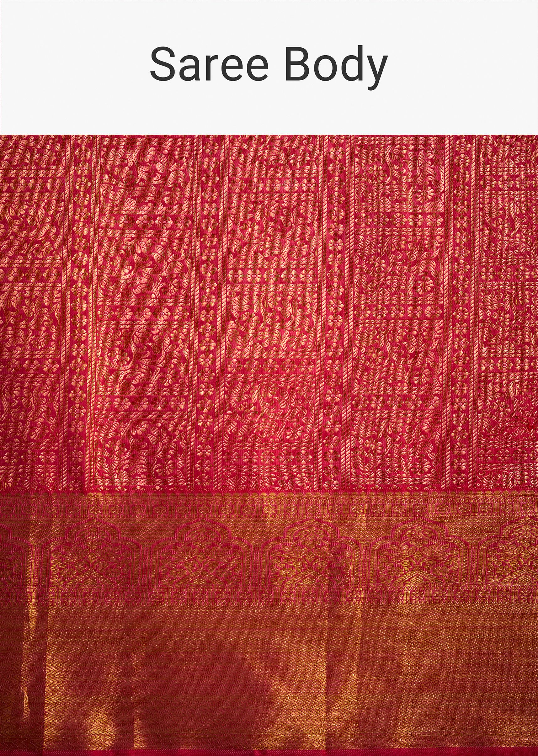 Rani Pink Kanjivaram Silk Saree With Golden Zari Detailing - Image 10