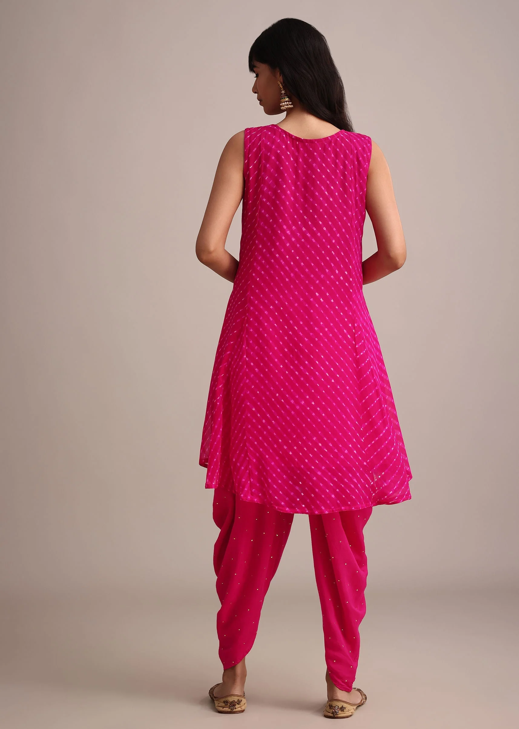 Rani Pink Leheriya Printed Kurta Dhoti Set - Image 5