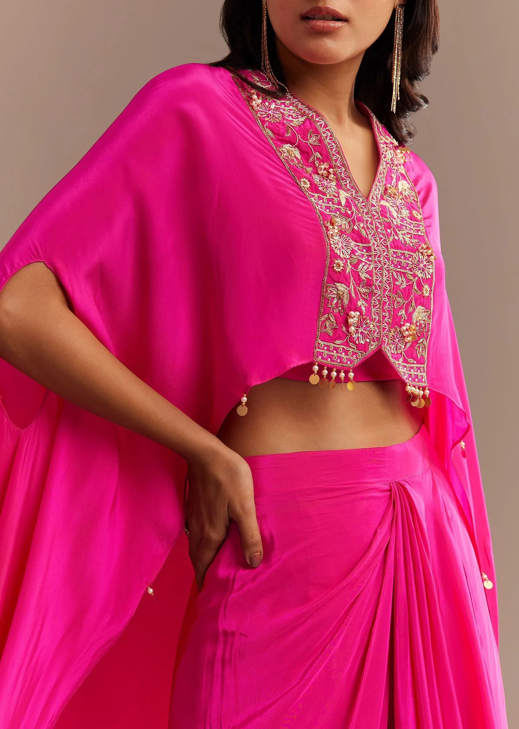 Rani Pink Ombre Zardosi Cape Skirt Set - Image 2