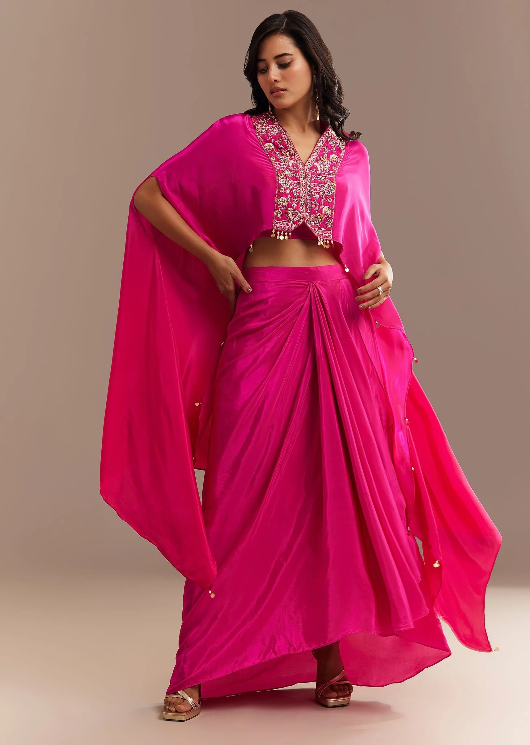Rani Pink Ombre Zardosi Cape Skirt Set - Image 3