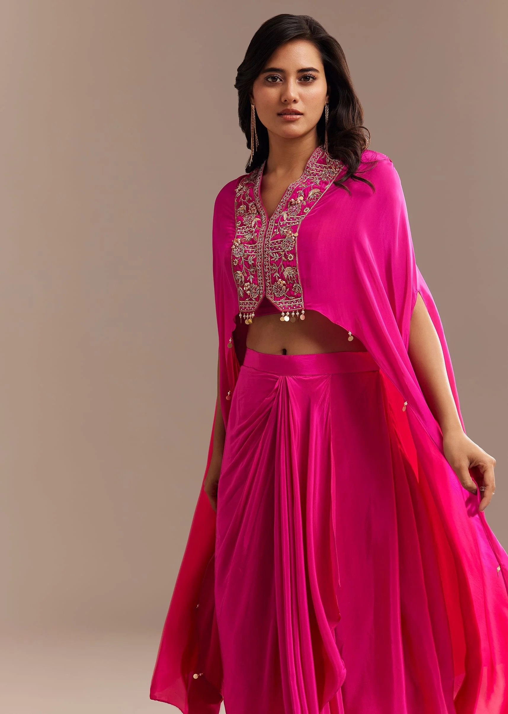 Rani Pink Ombre Zardosi Cape Skirt Set - Image 4