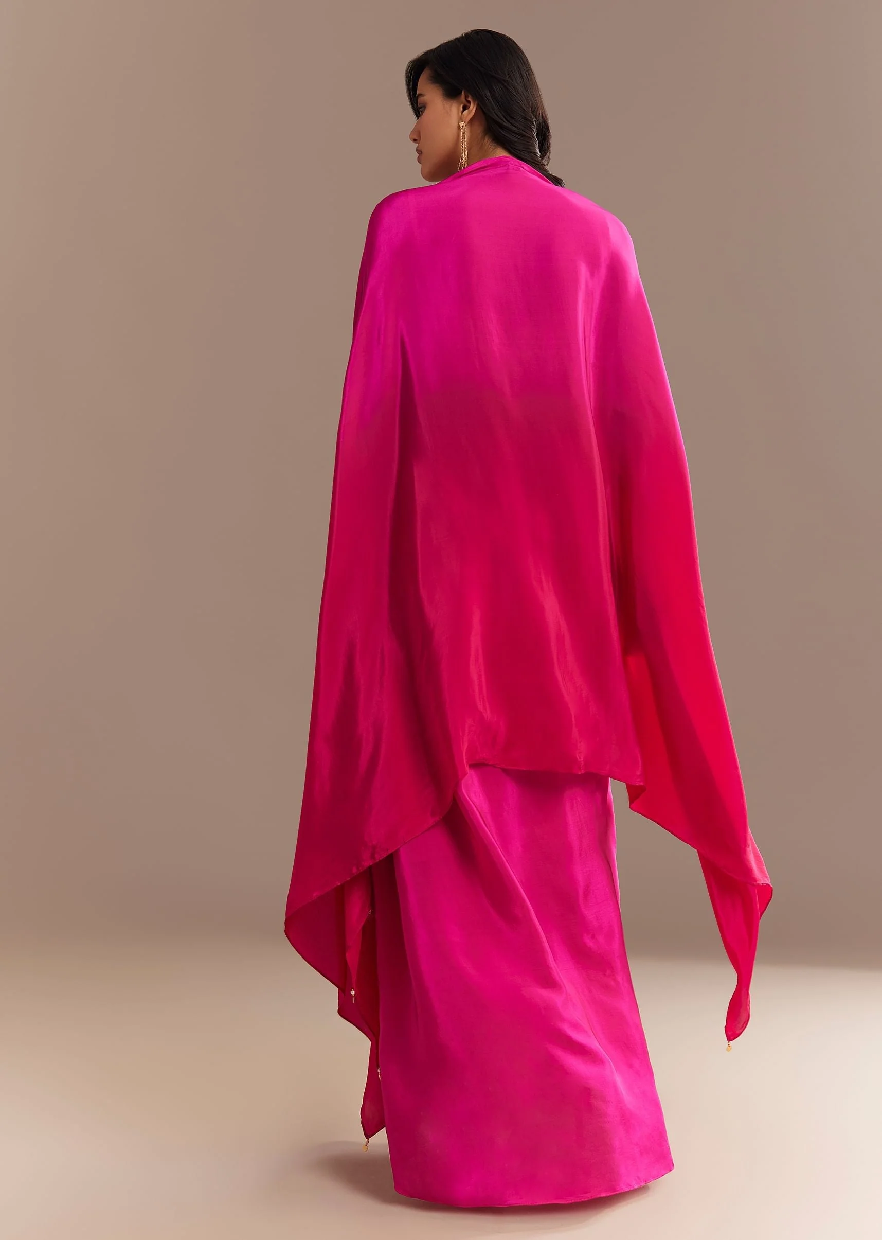 Rani Pink Ombre Zardosi Cape Skirt Set - Image 6