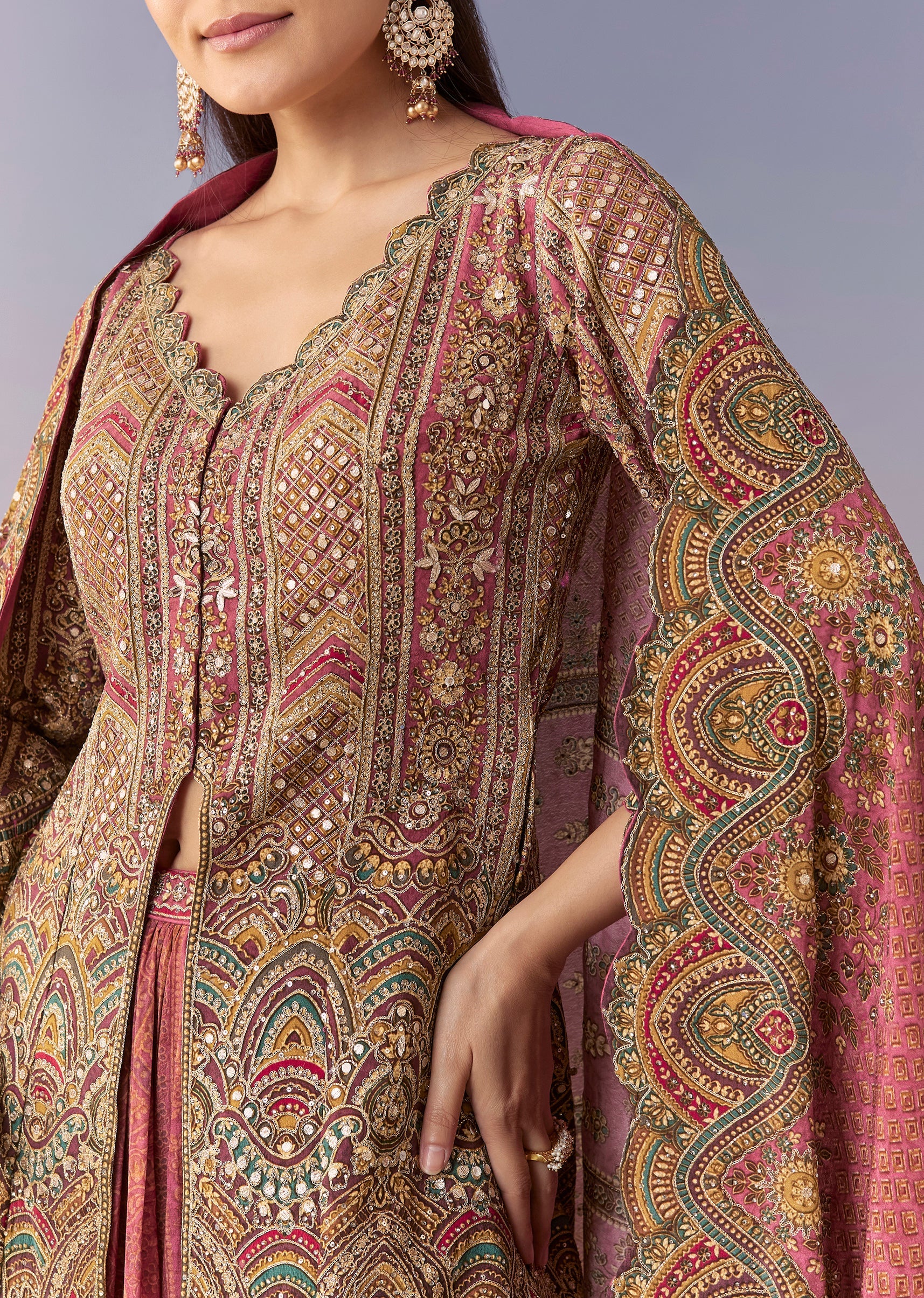 Rani Pink Printed Palazzo Set With Dupatta - Image 2