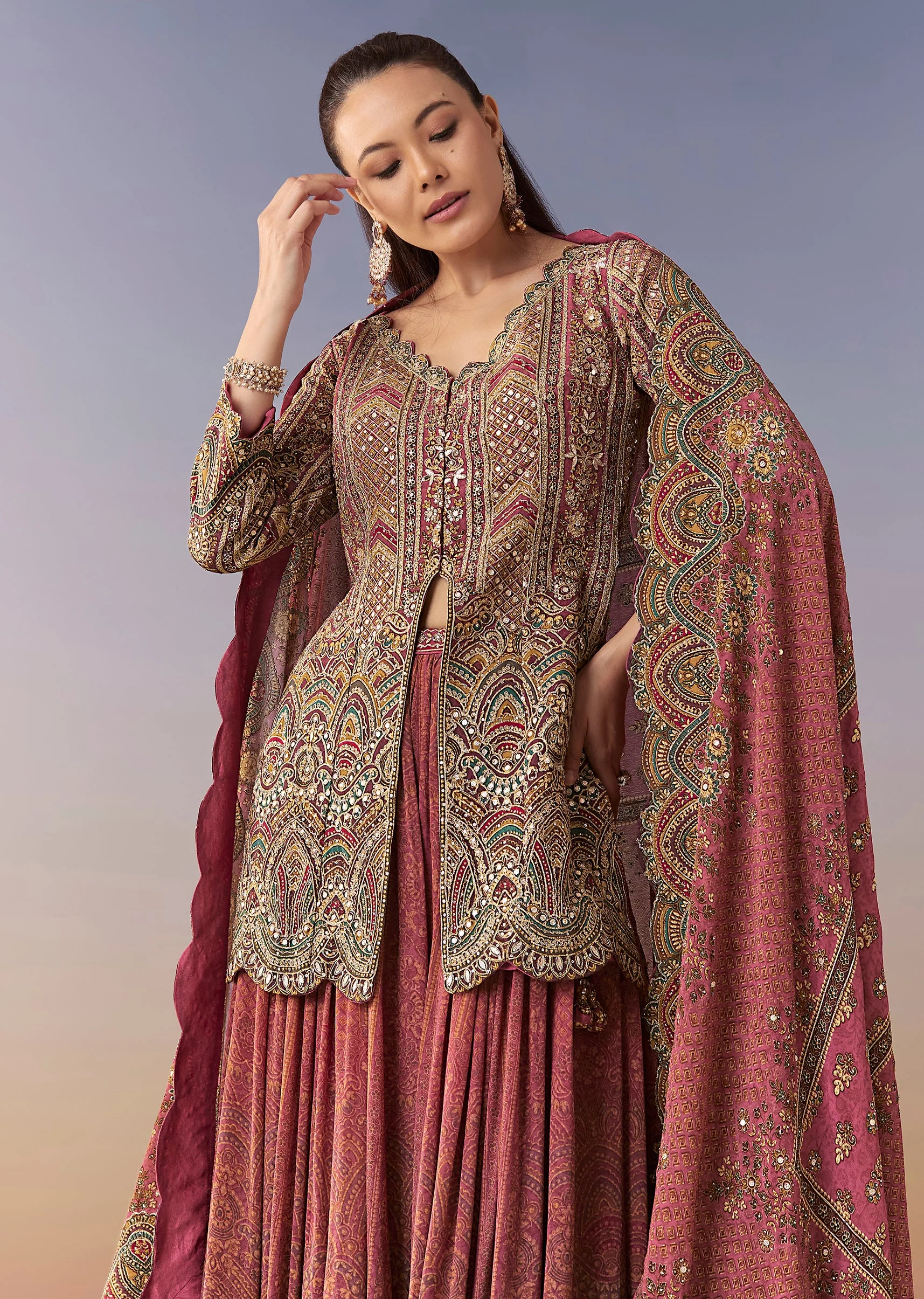 Rani Pink Printed Palazzo Set With Dupatta - Image 4