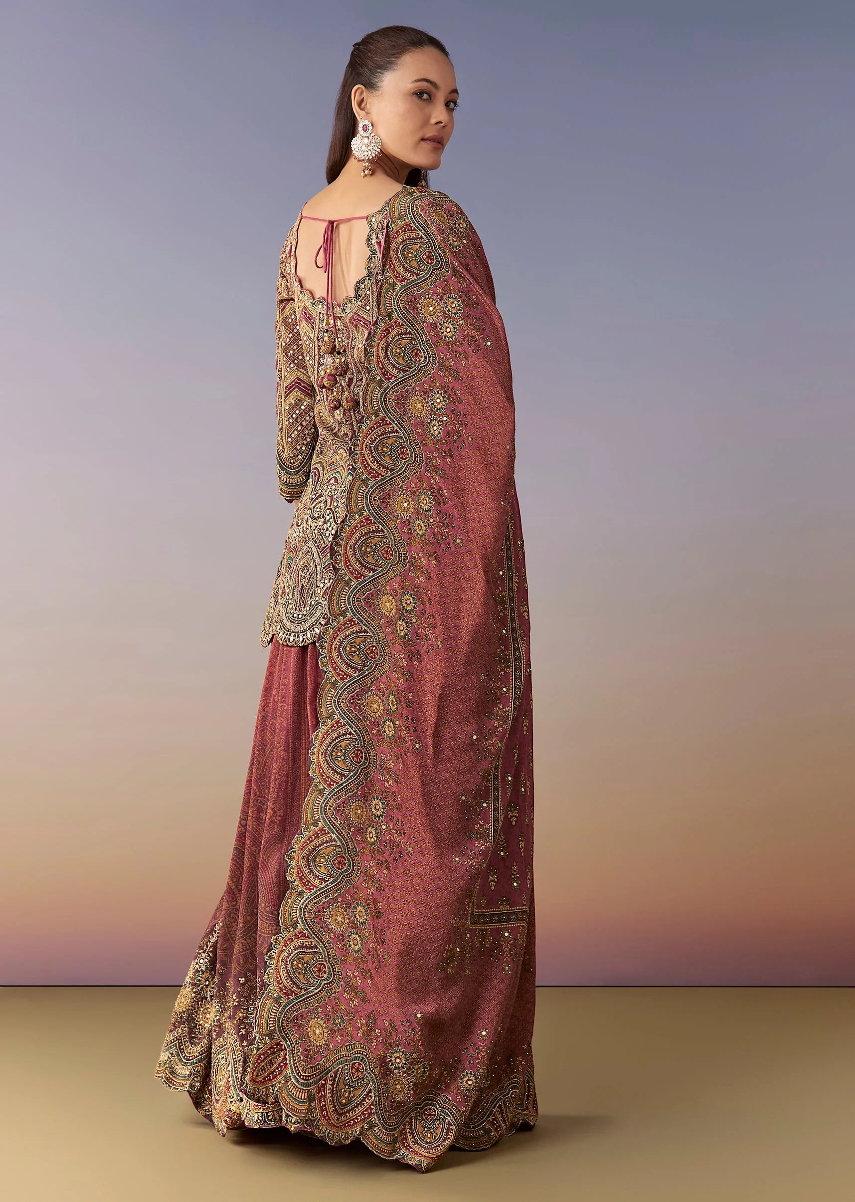Rani Pink Printed Palazzo Set With Dupatta - Image 5