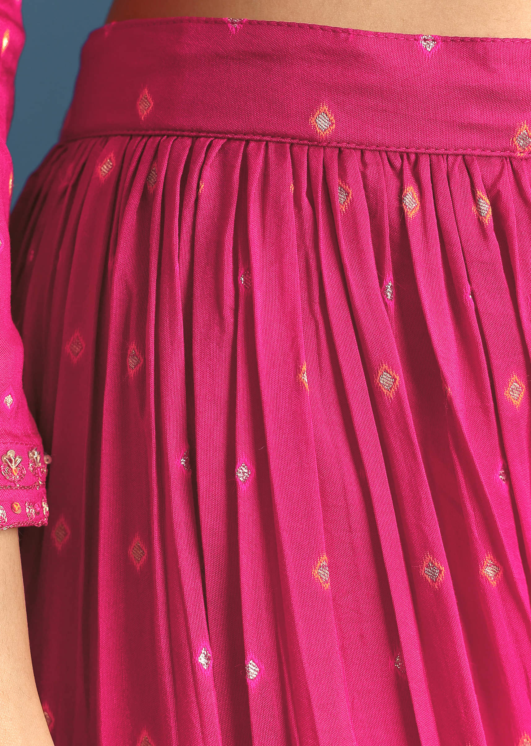 Rani Pink Russian Silk Kurta Palazzo With Banarasi Dupatta - Image 6