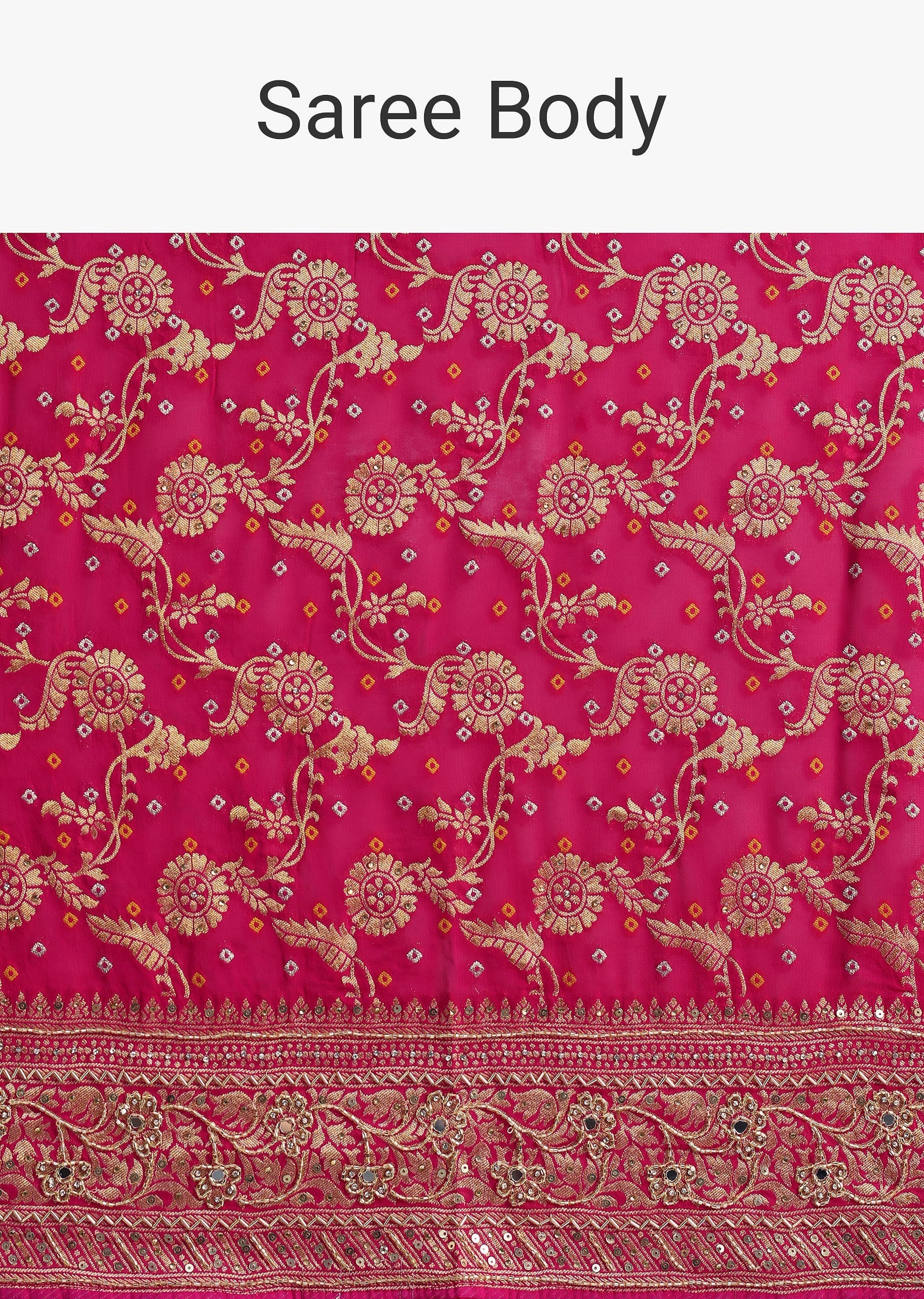 Rani Pink Saree With Bandhani Jaal And Cutdana Work - Image 9