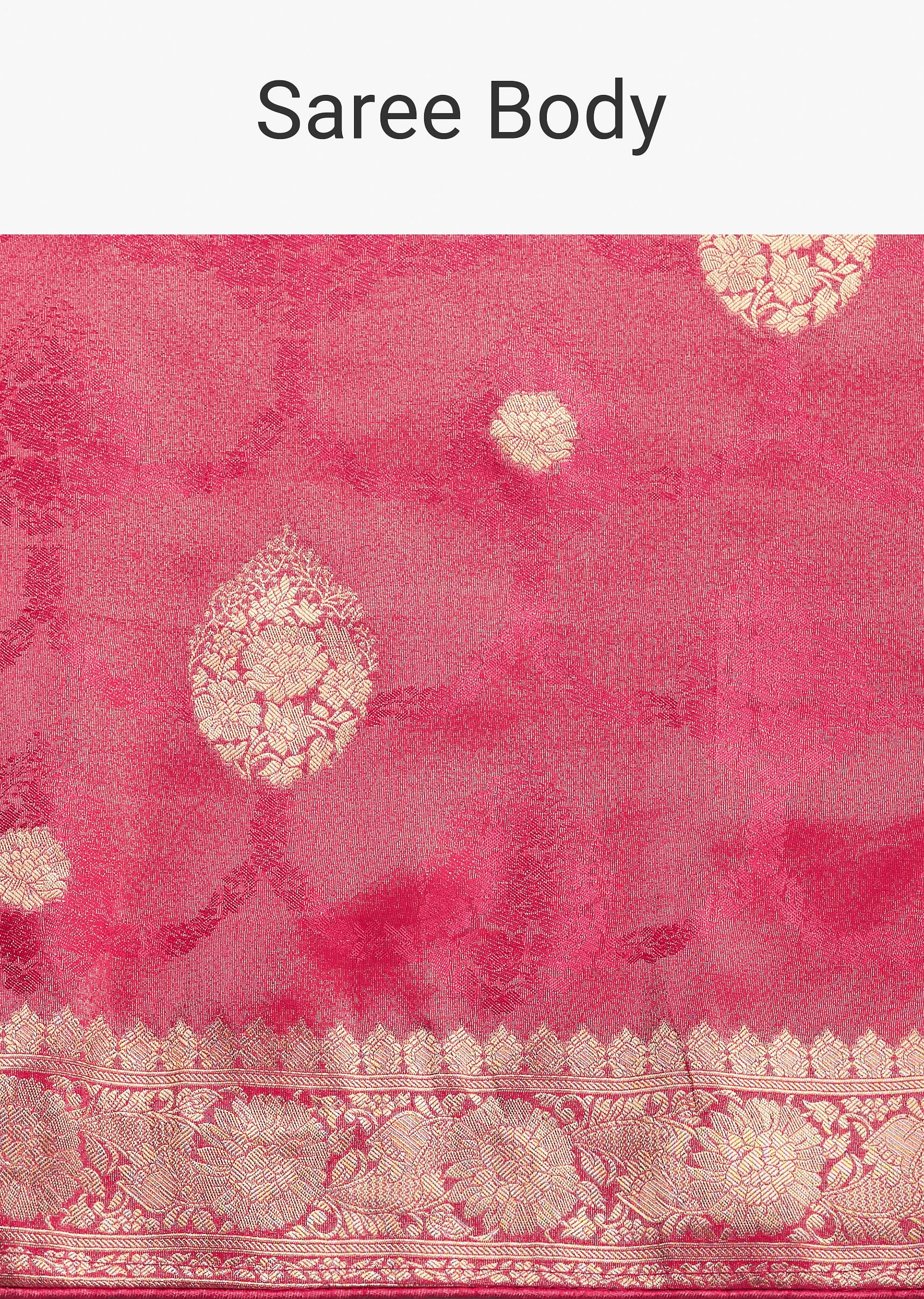 Rani Pink Saree With Woven Zari Motif And Embroidered Blouse - Image 9