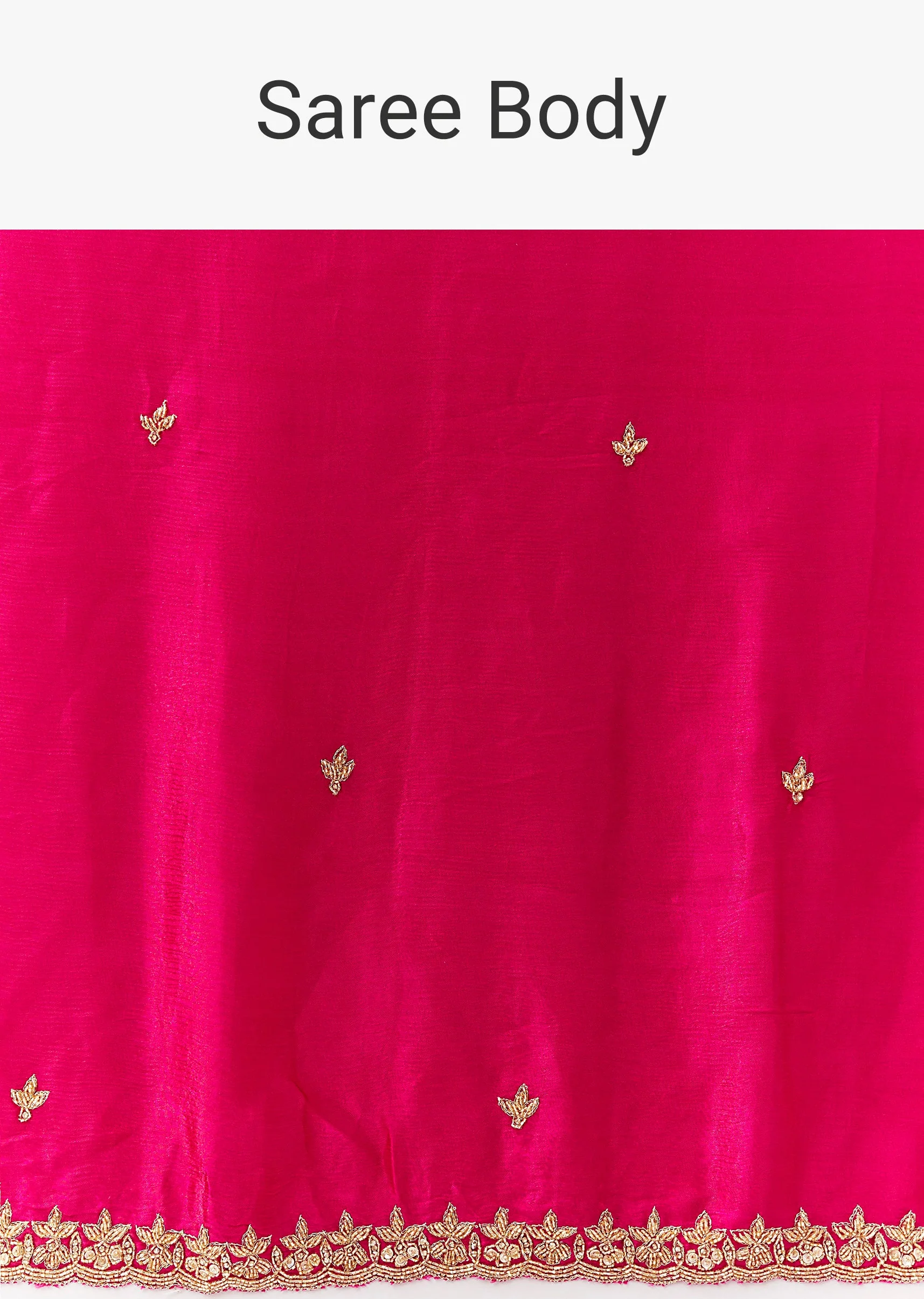 Rani Pink Satin Chinon Saree With Hand Embroidered Cutdana And Stone Border - Image 9