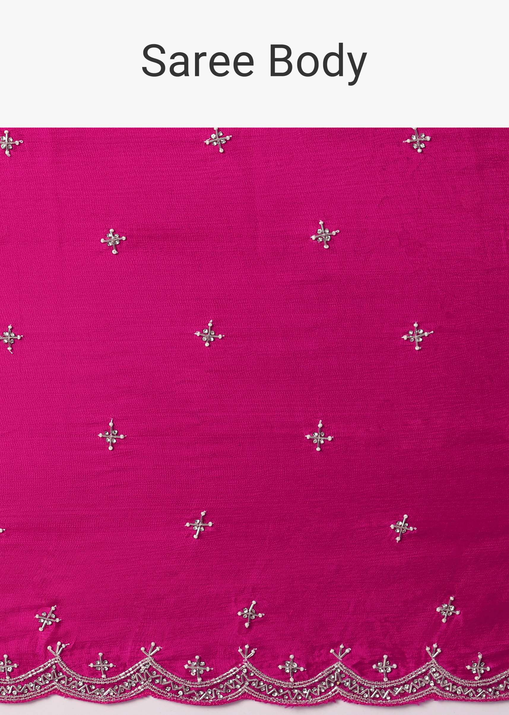 Rani Pink Satin Chinon Saree With Scallop Border And Unstitched Blouse Piece - Image 9
