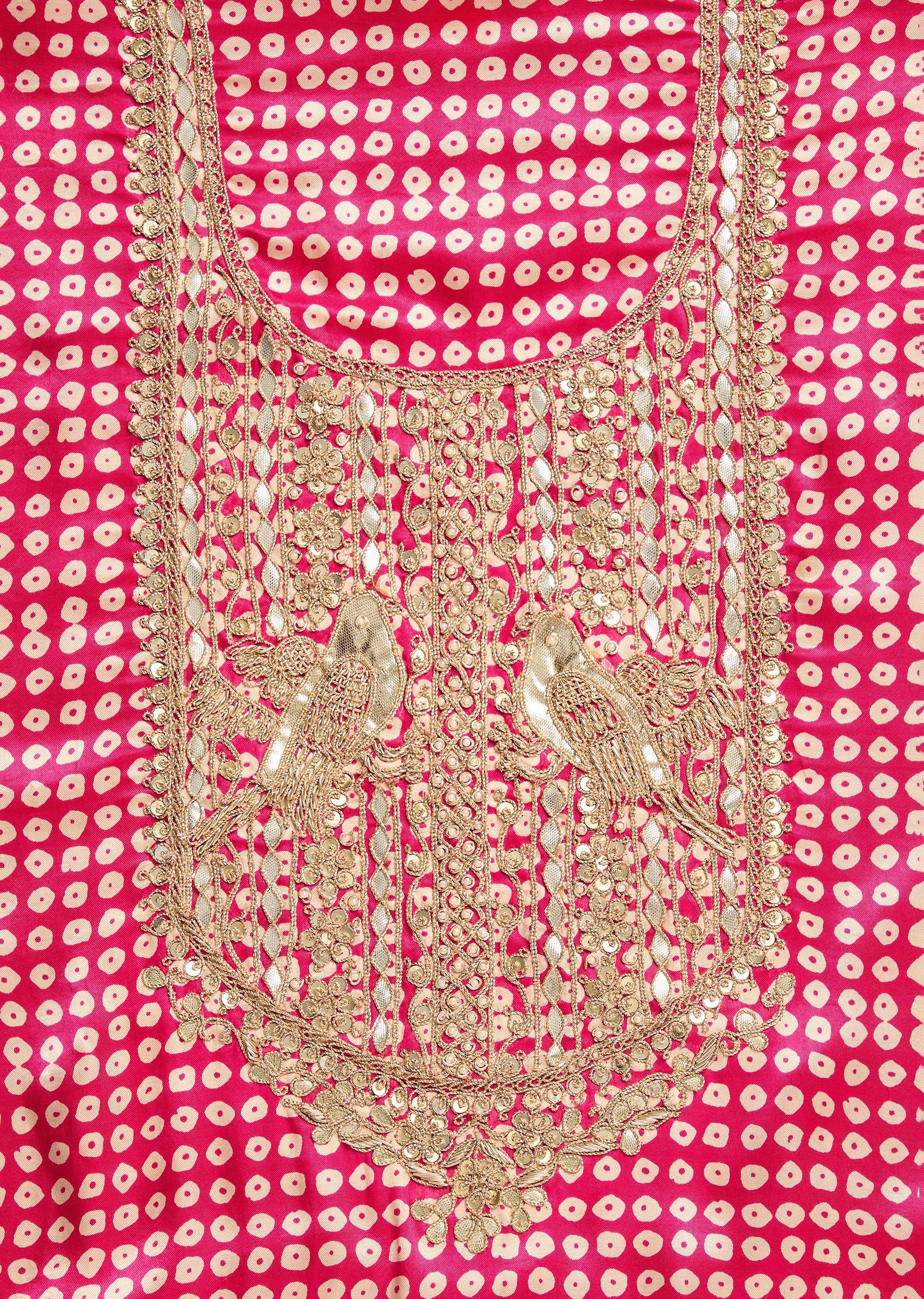 Rani Pink Satin Printed Unstitched Suit with Dupatta and Bottom Fabric - Image 2