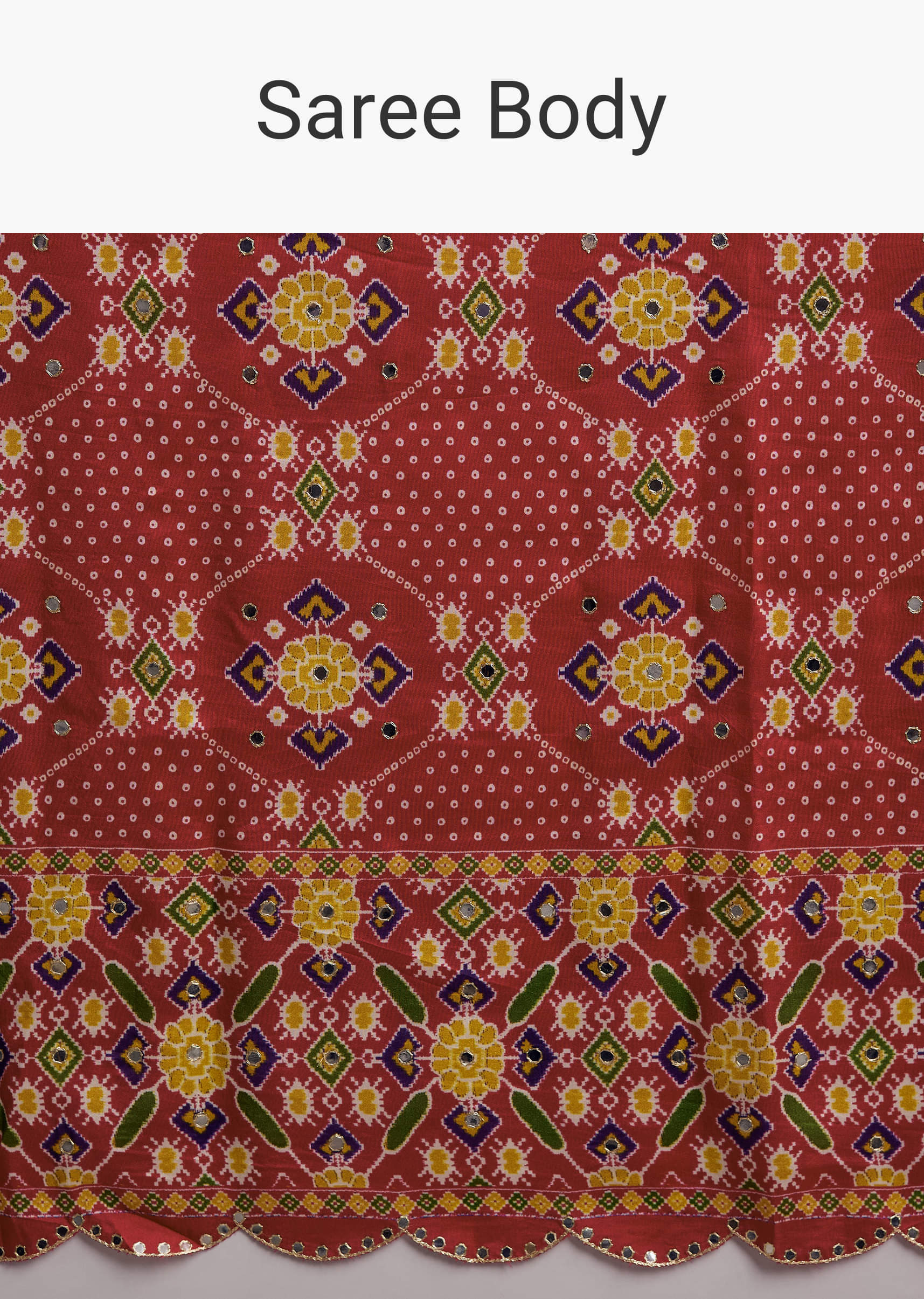 Rani Pink Satin Saree With Handwoven Ikat Print And Mirror Work - Image 9